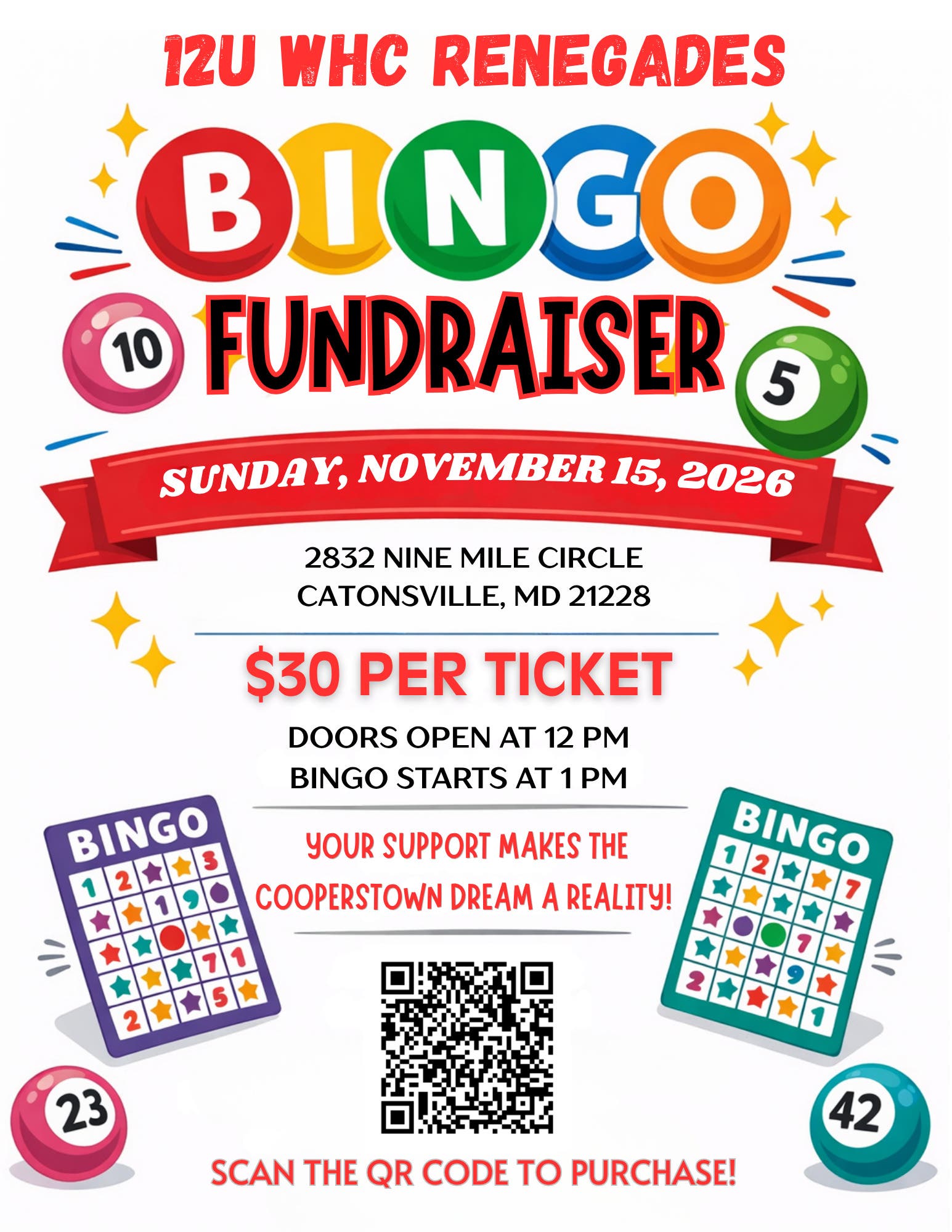 12U WHC Renegades Bingo Fundraiser