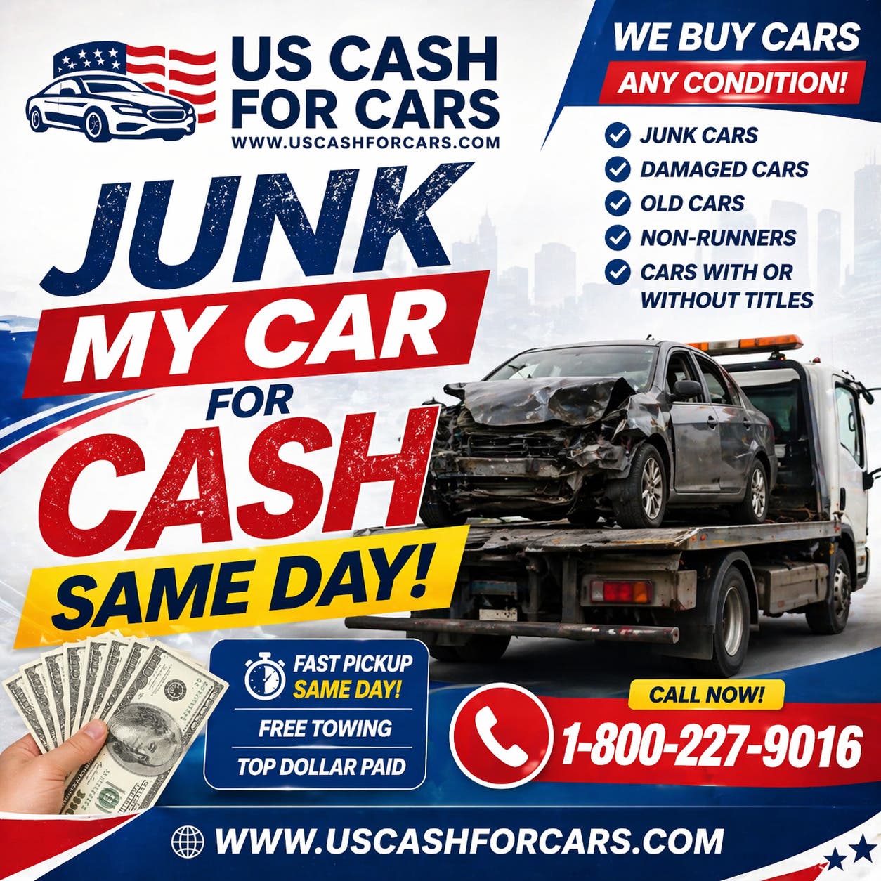 Junk My Car For Cash Same Day | 1-800-227-9016