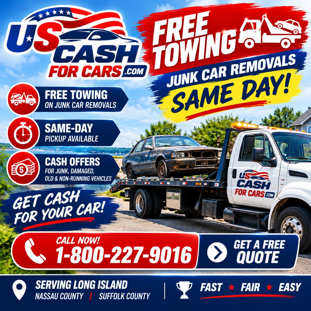Free Towing On Junk Car Removals! 1-800-227-9016