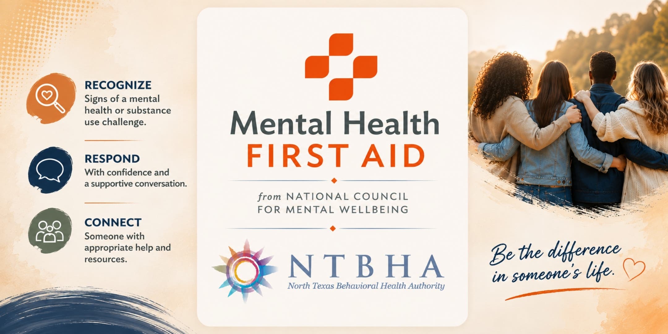 Free Online Adult Mental Health First Aid - sponsored by Dallas College and NTBHA