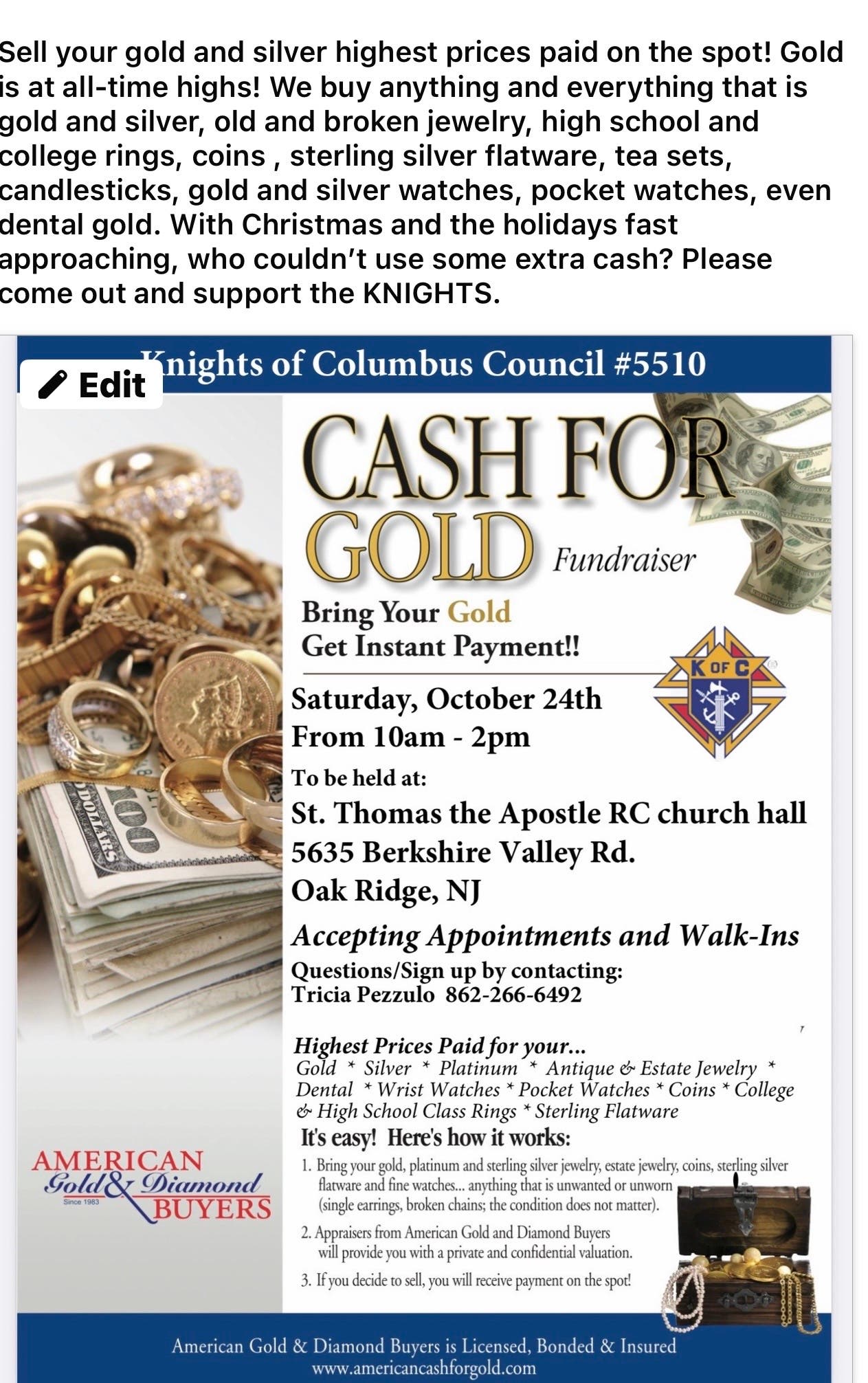 Cash For Gold Fundraiser