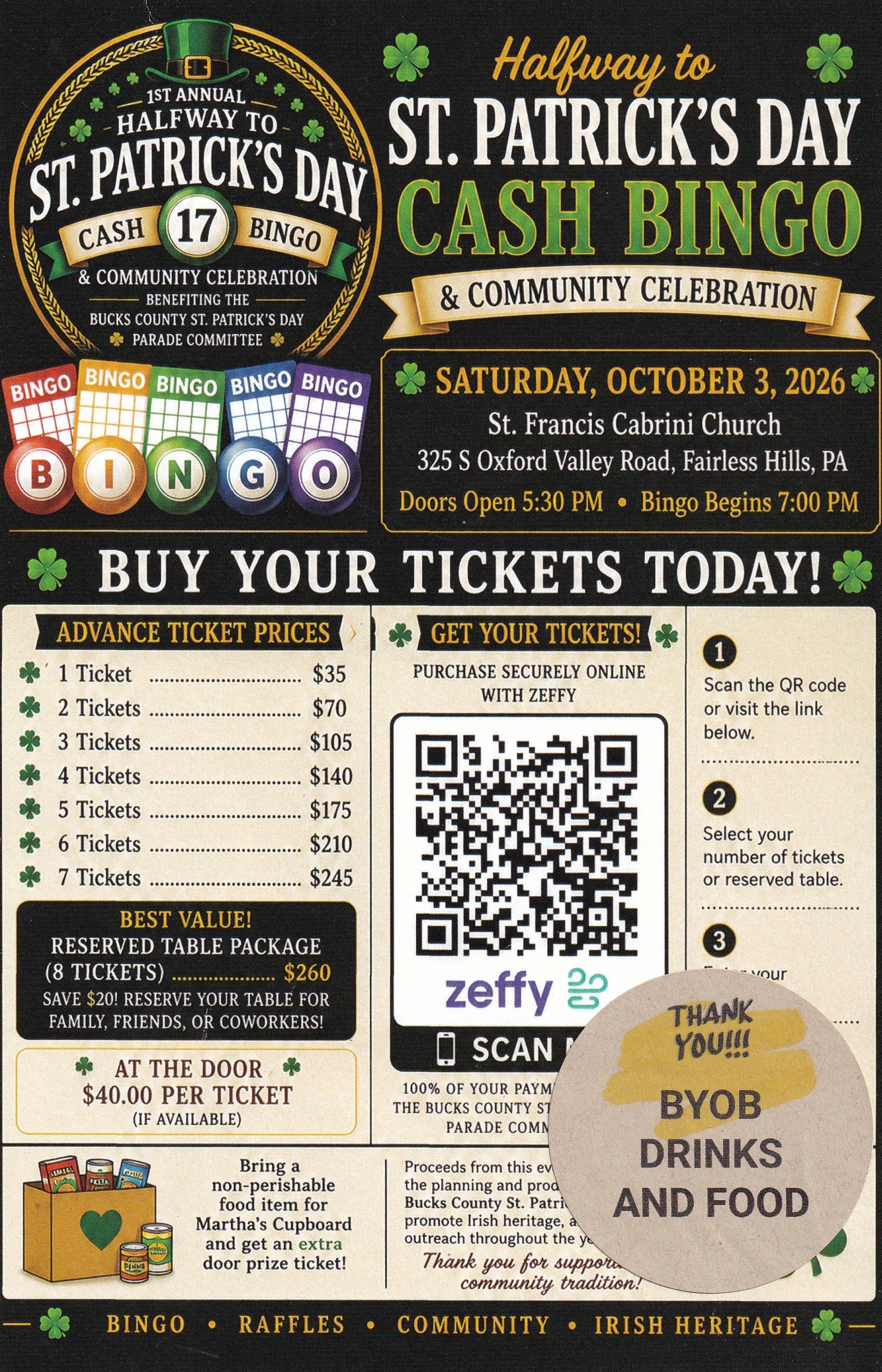 1st Annual Halfway To St. Patrick's Day Cash Bingo DOORS OPEN at 5:30pm