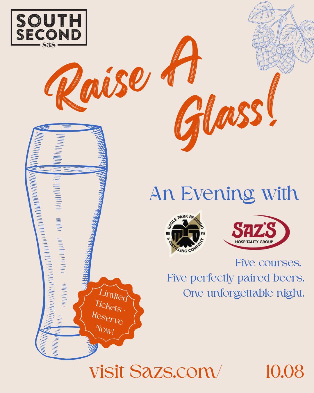 Raise a Glass! An Evening with Saz's & Eagle Park Brewing