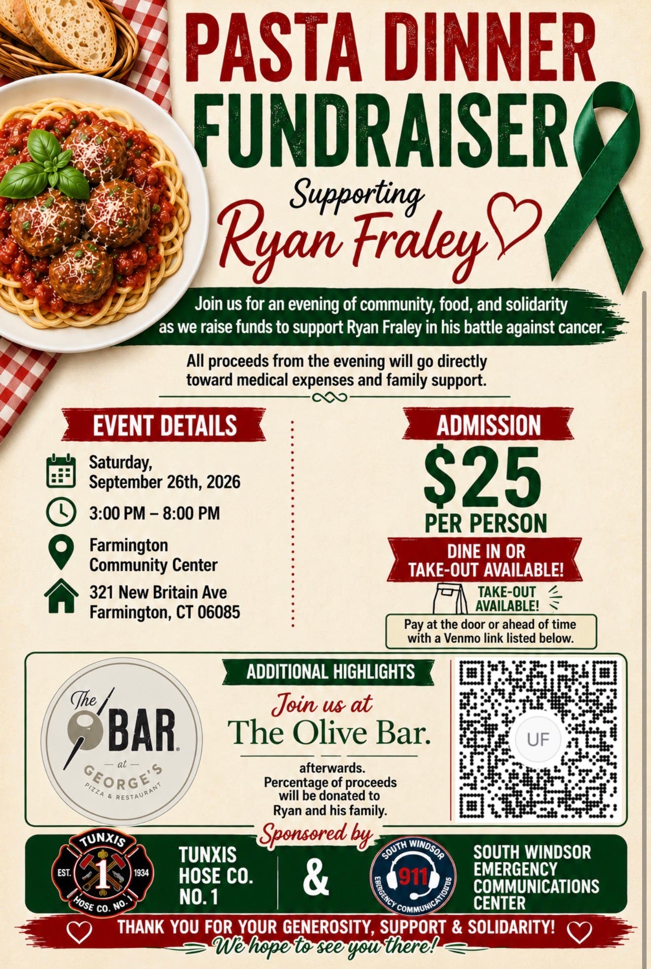 Pasta Dinner Fundraiser Supporting Ryan Fraley