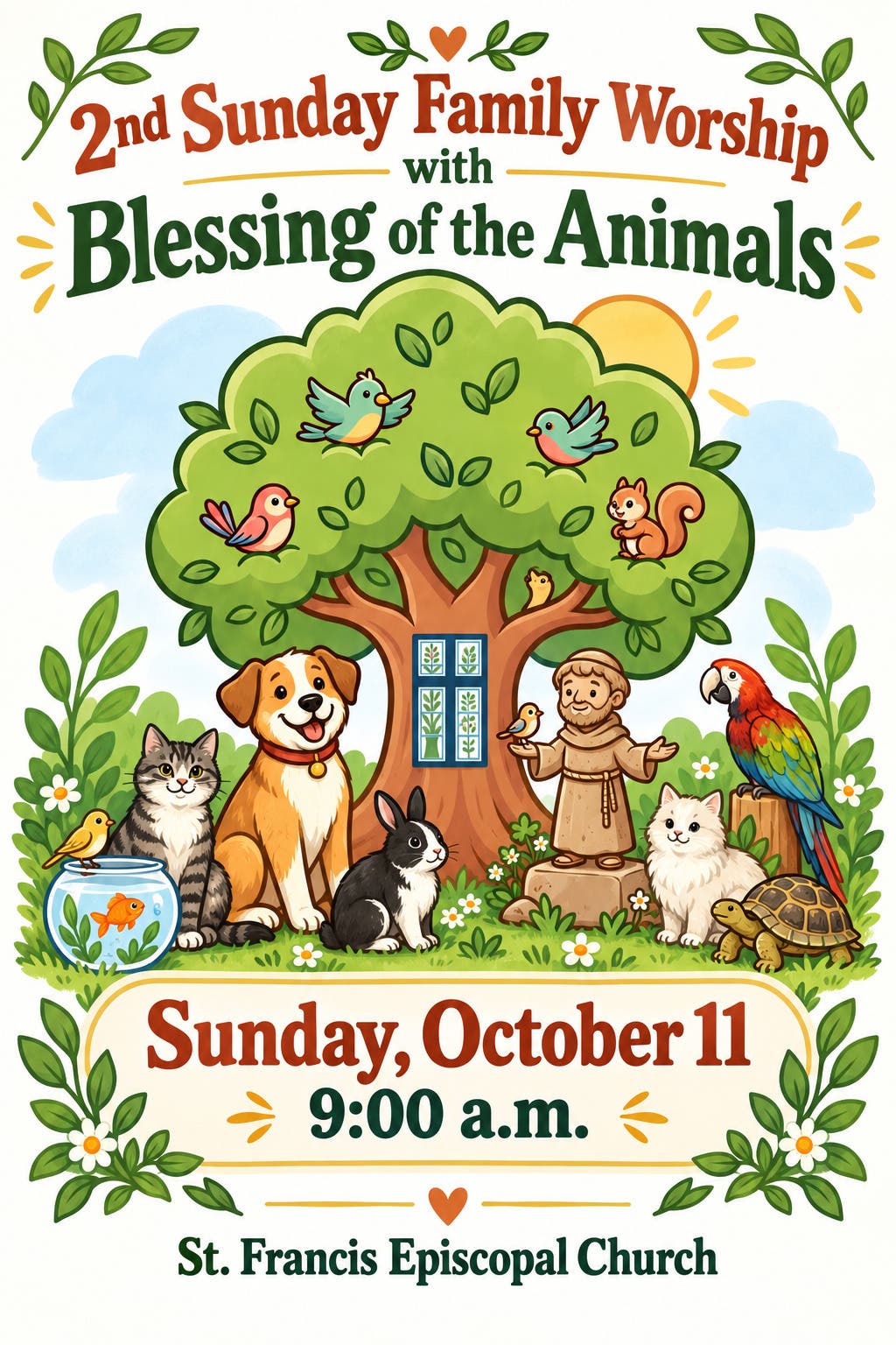 2nd Sunday Family Worship with Blessing of the Animals - 9:00 A.M.