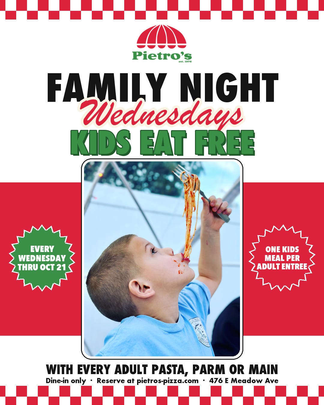 Family Night Wednesdays: Kids Eat Free at Pietro's of East Meadow