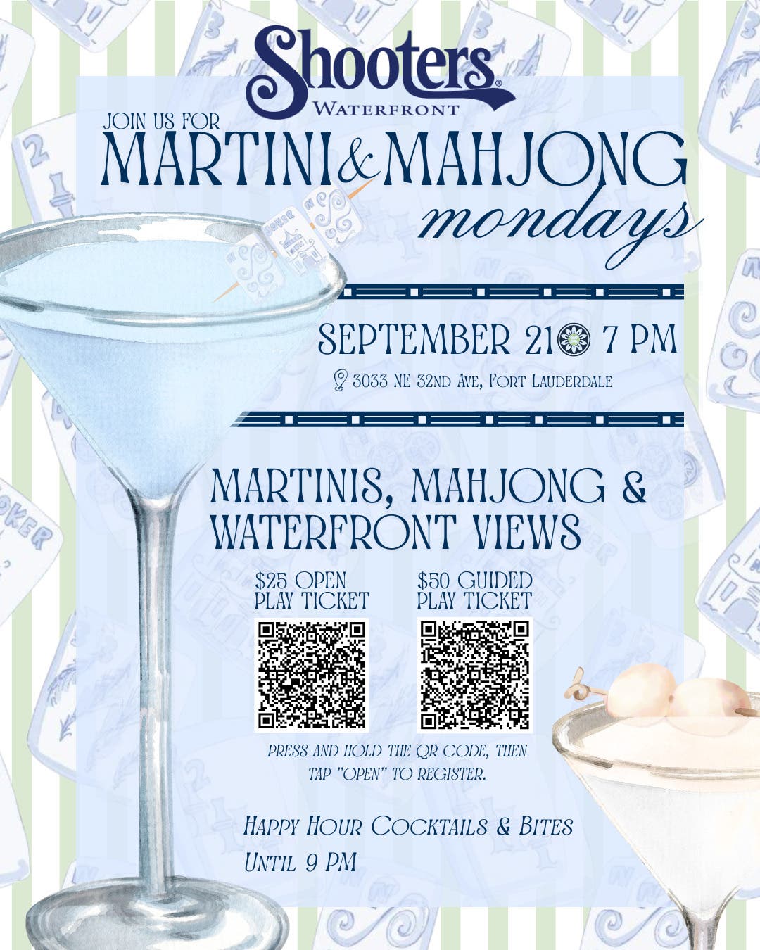 Martini & Mahjong Mondays at Shooters Waterfront