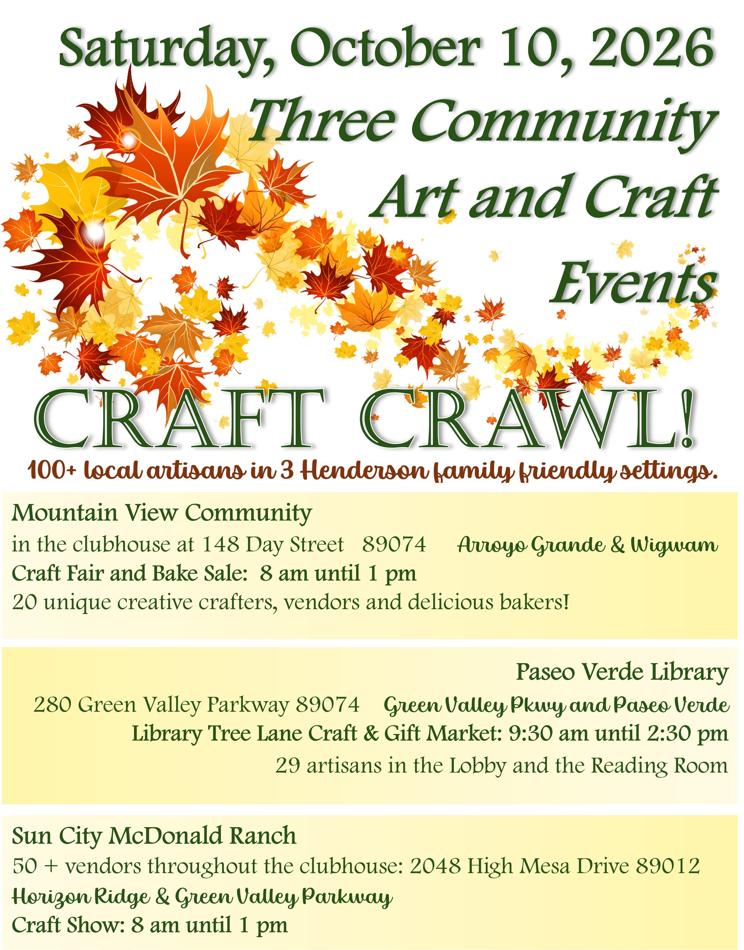 MOUNTAIN VIEW CRAFT FAIR & BAKE SALE w/COMMUNITY GARAGE SALE