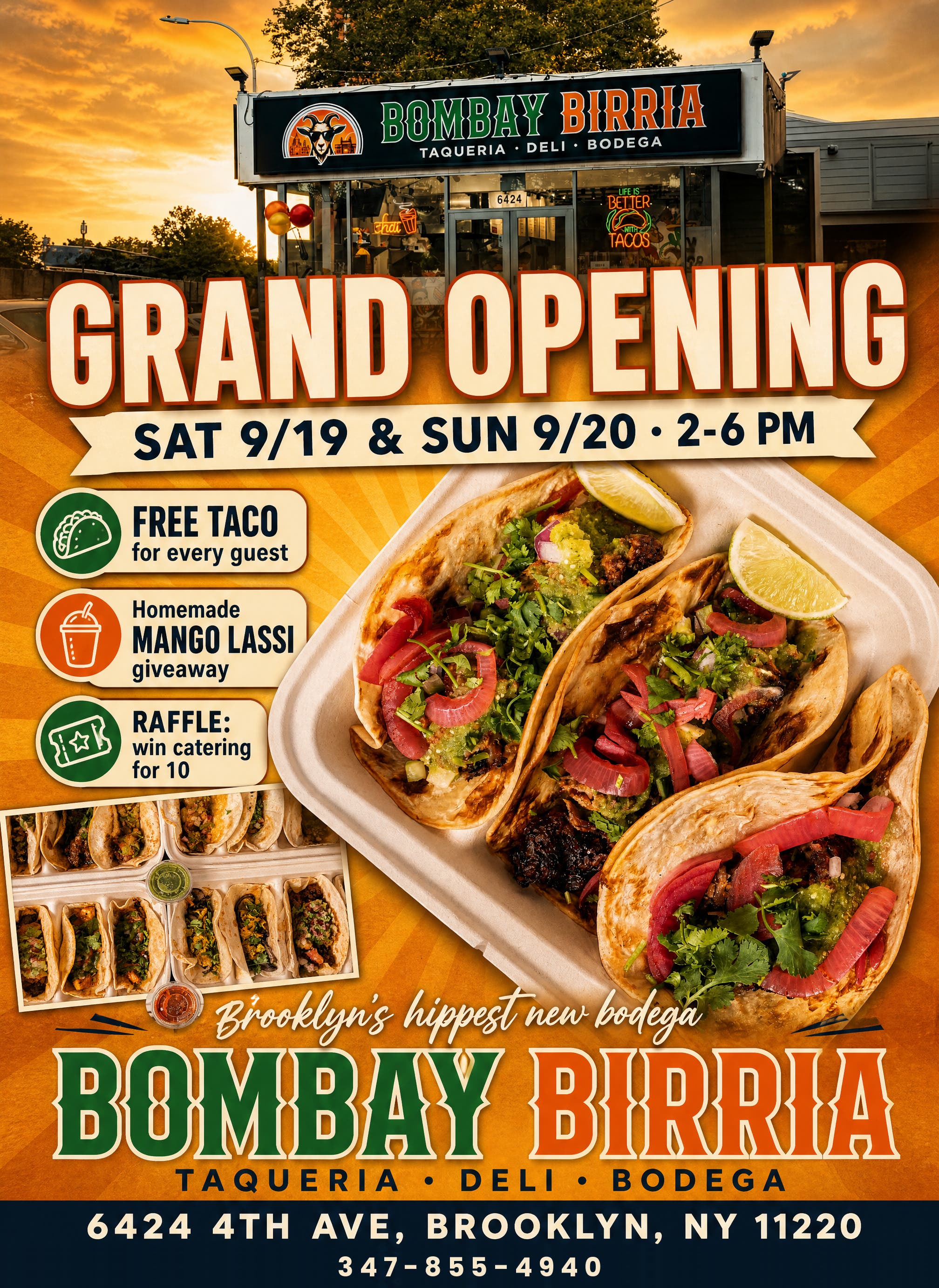 Grand Opening: Free Halal Tacos and Mango Lassi at Bombay Birria