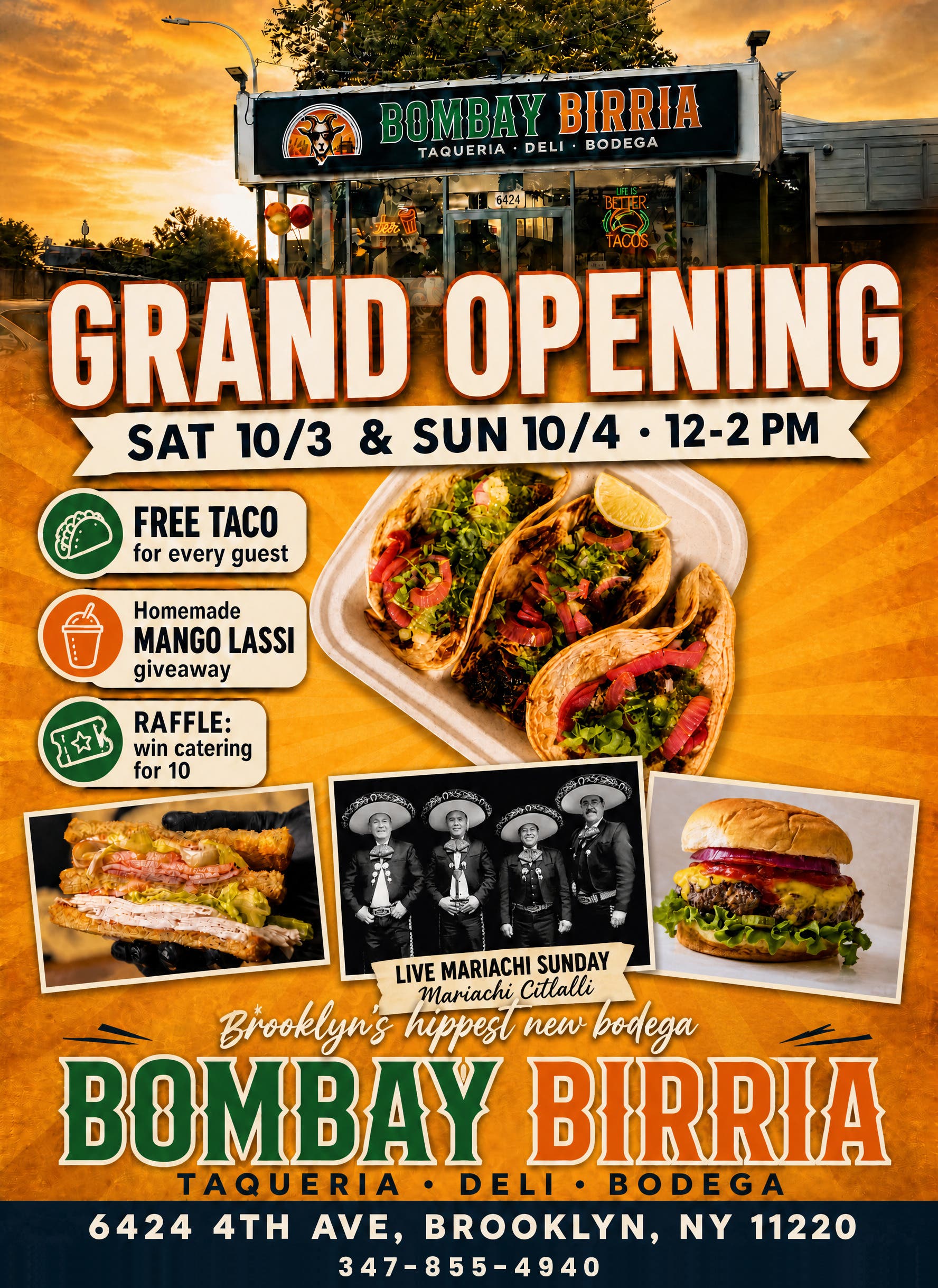 Grand Opening: Free Halal Tacos and Mango Lassi at Bombay Birria