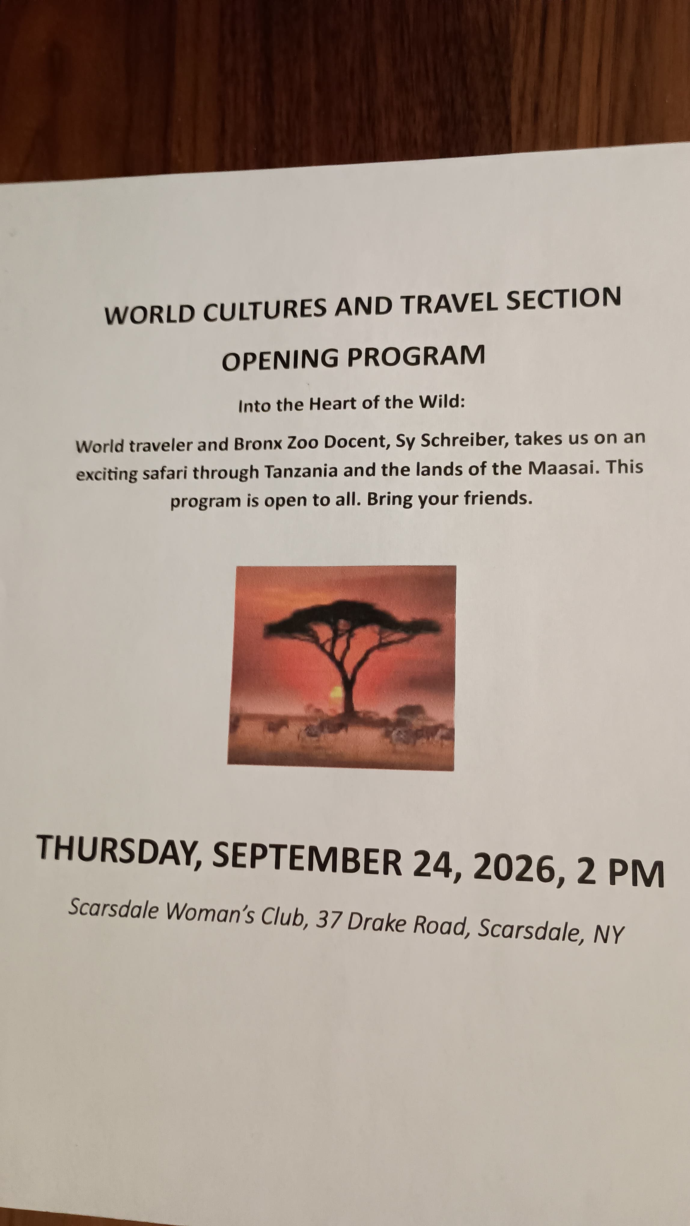 Into the Heart of the Wild: World Cultures and Travel Section Opening Program