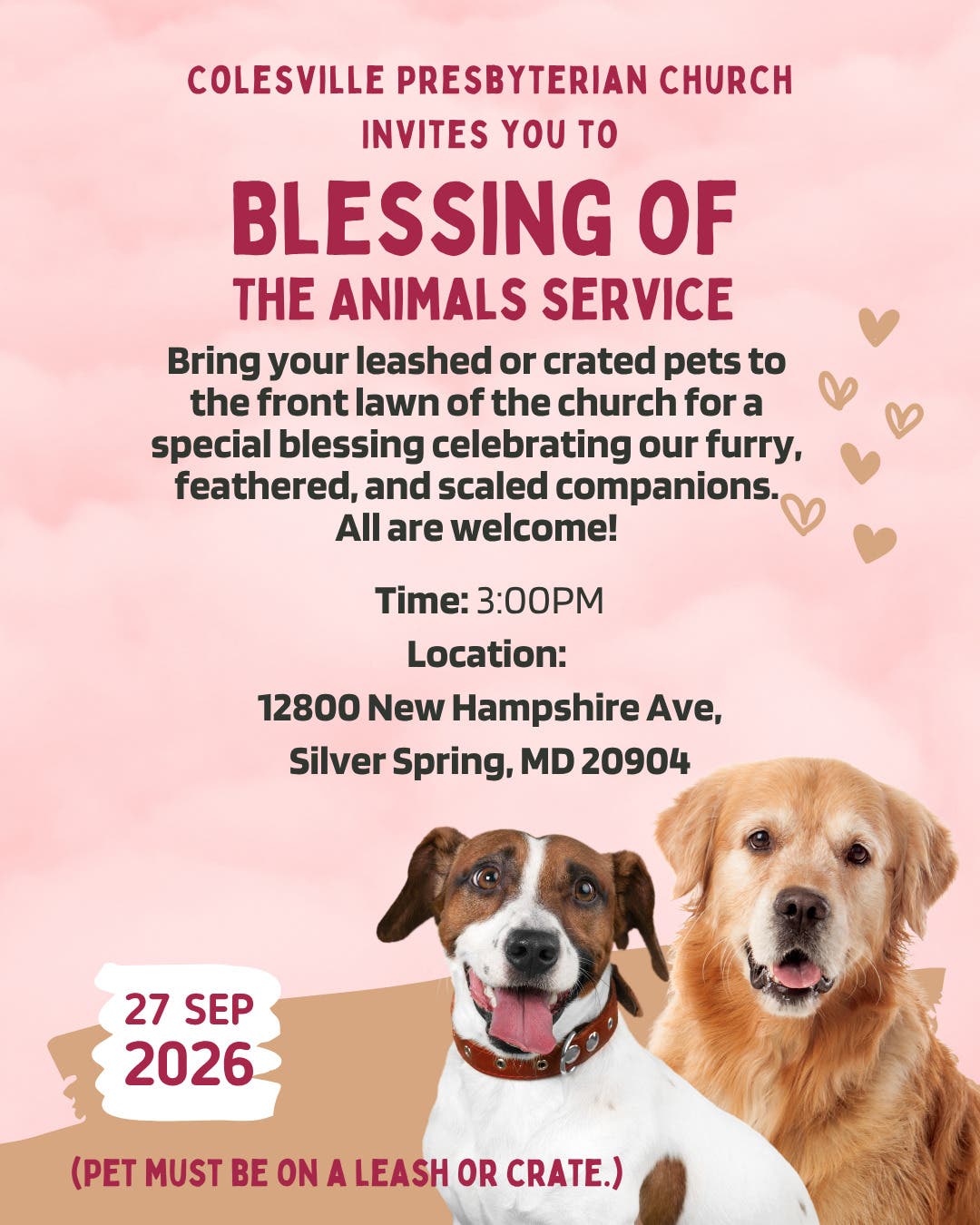 Colesville Presbyterian Church Invites you to Blessing of the Animals Service