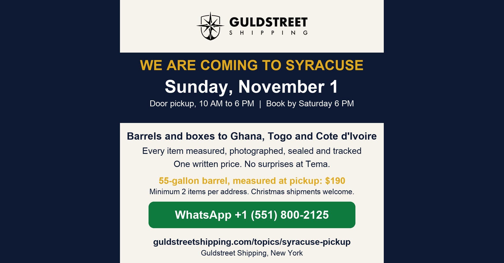 Syracuse Pickup Day: Door Pickups for Shipments to Ghana, Togo and Cote d'Ivoire