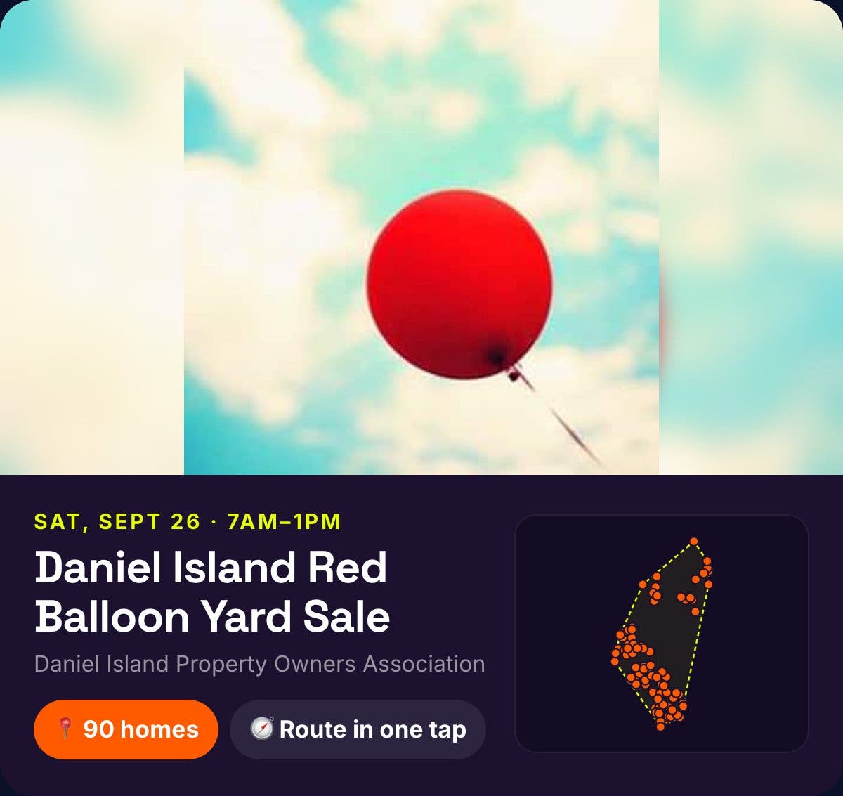 Daniel Island Red Balloon Yard Sale is Saturday: map of all 90 homes