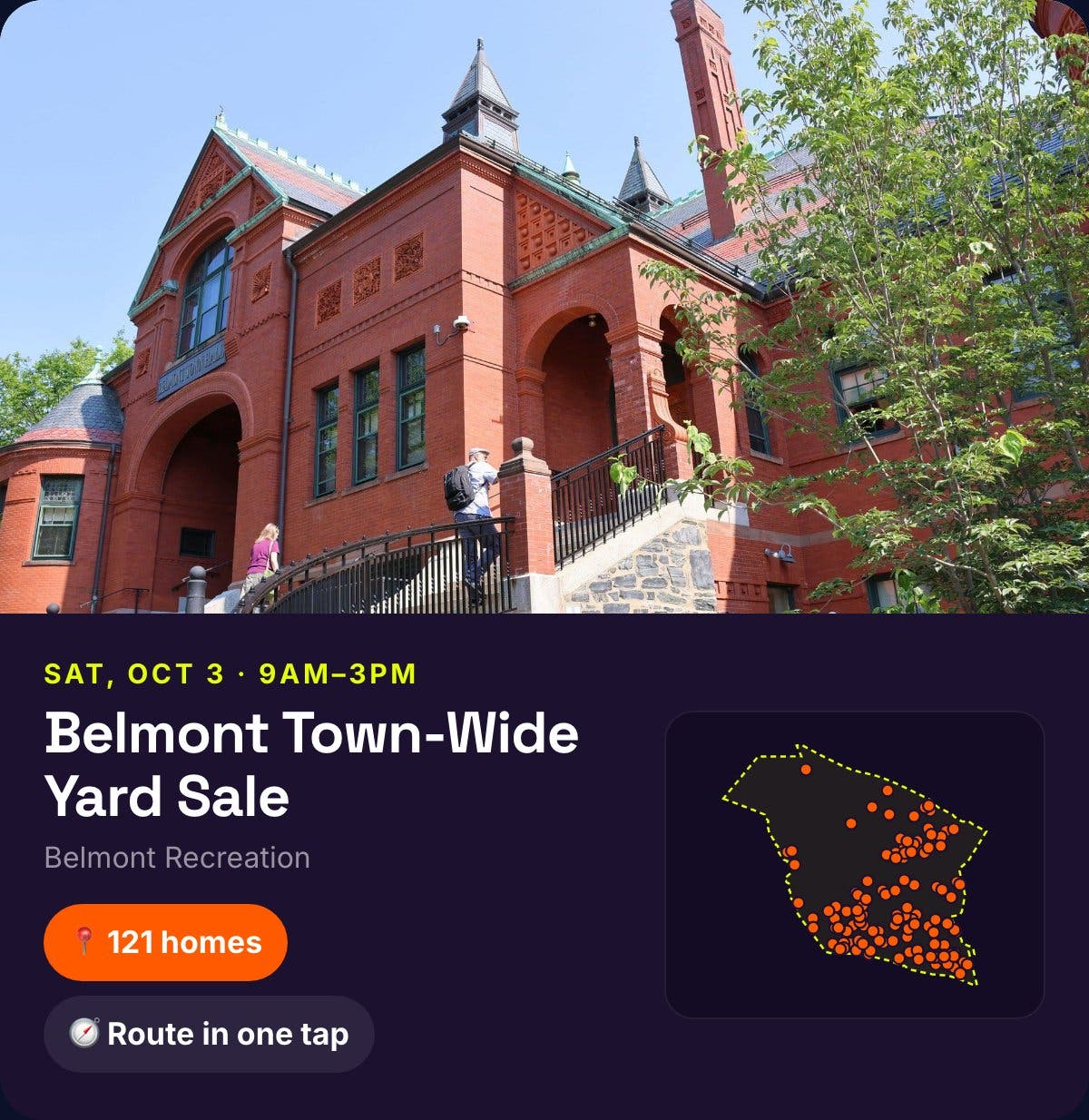 Belmont Town-Wide Yard Sale is Saturday, Oct. 3: all 121 homes on one map
