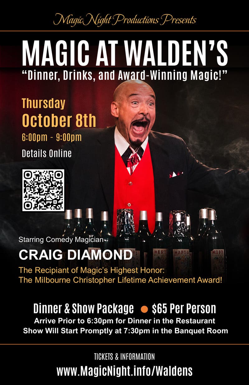 MAGIC AT WALDEN'S – An Elegant Evening of Dinner + Comedy Magic on the Lake!