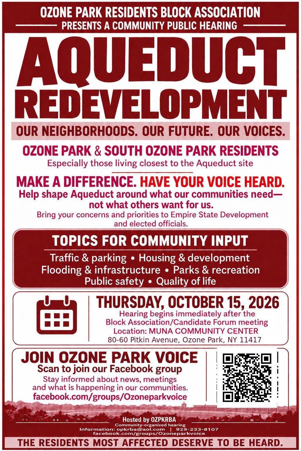 Aqueduct redevelopment public hearing