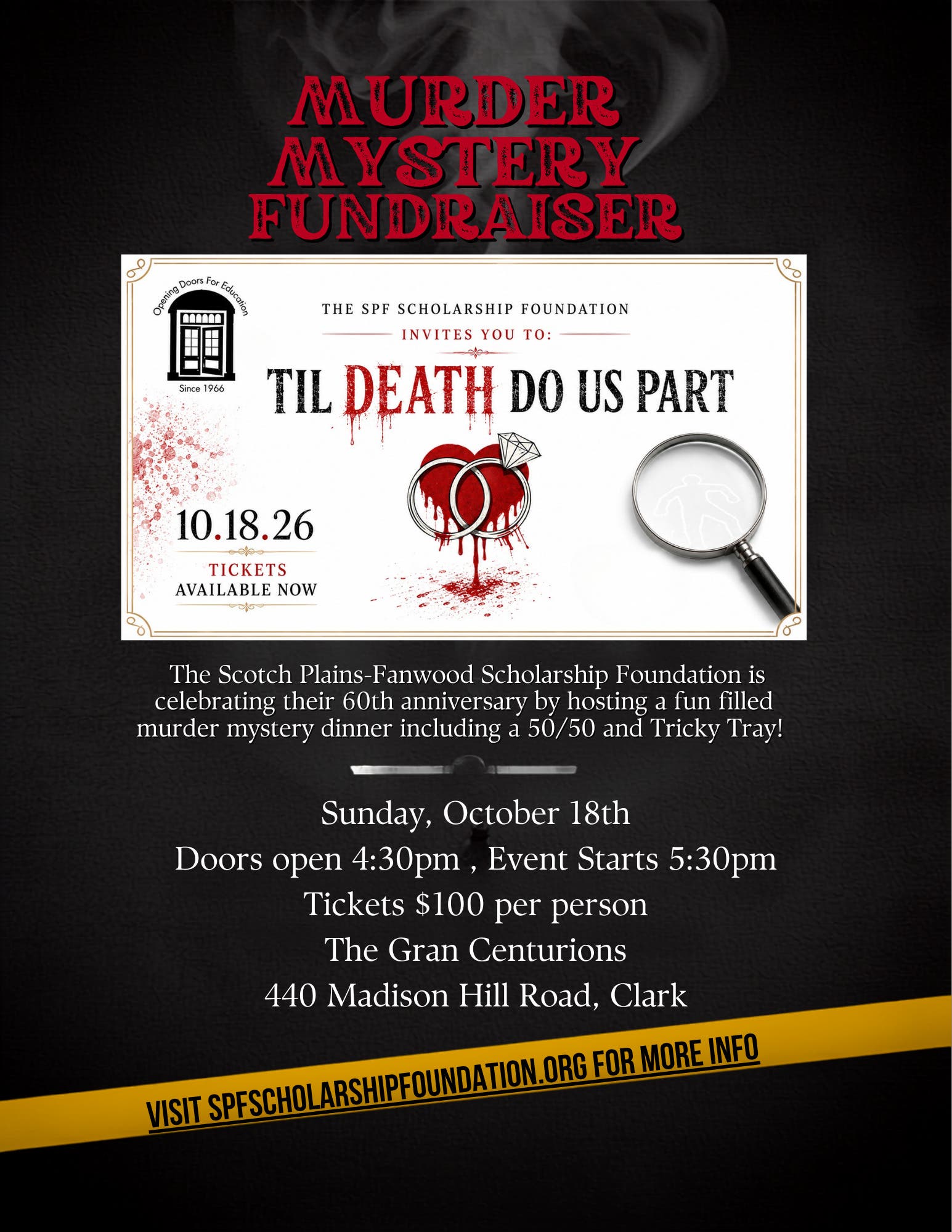 MURDER MYSTERY DINNER THEATER FUNDRAISER by THE SCOTCH PLAINS-FANWOOD SCHOLARSHIP FOUNDATION 