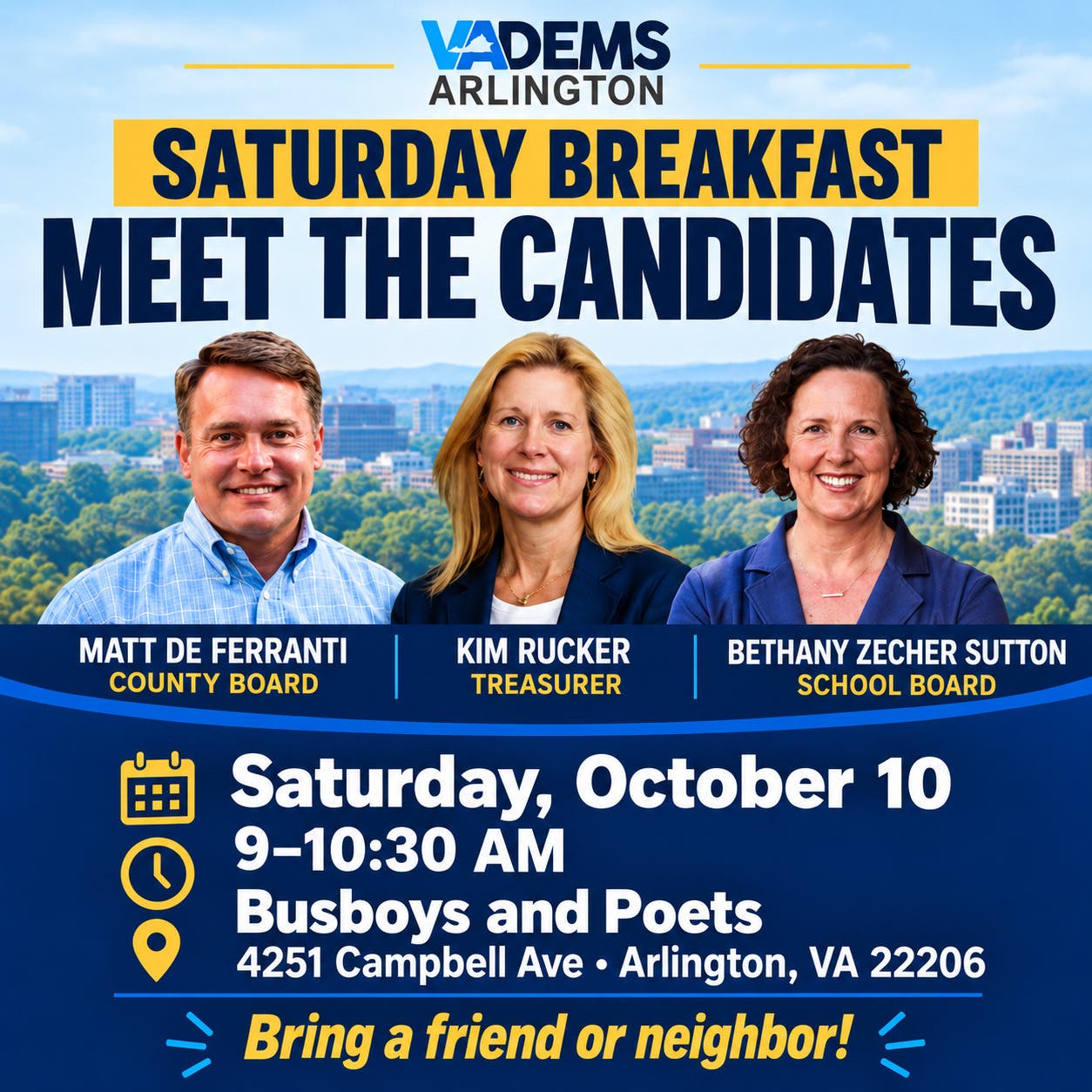 Arlington Dems Saturday Breakfast - Meet the Candidates!