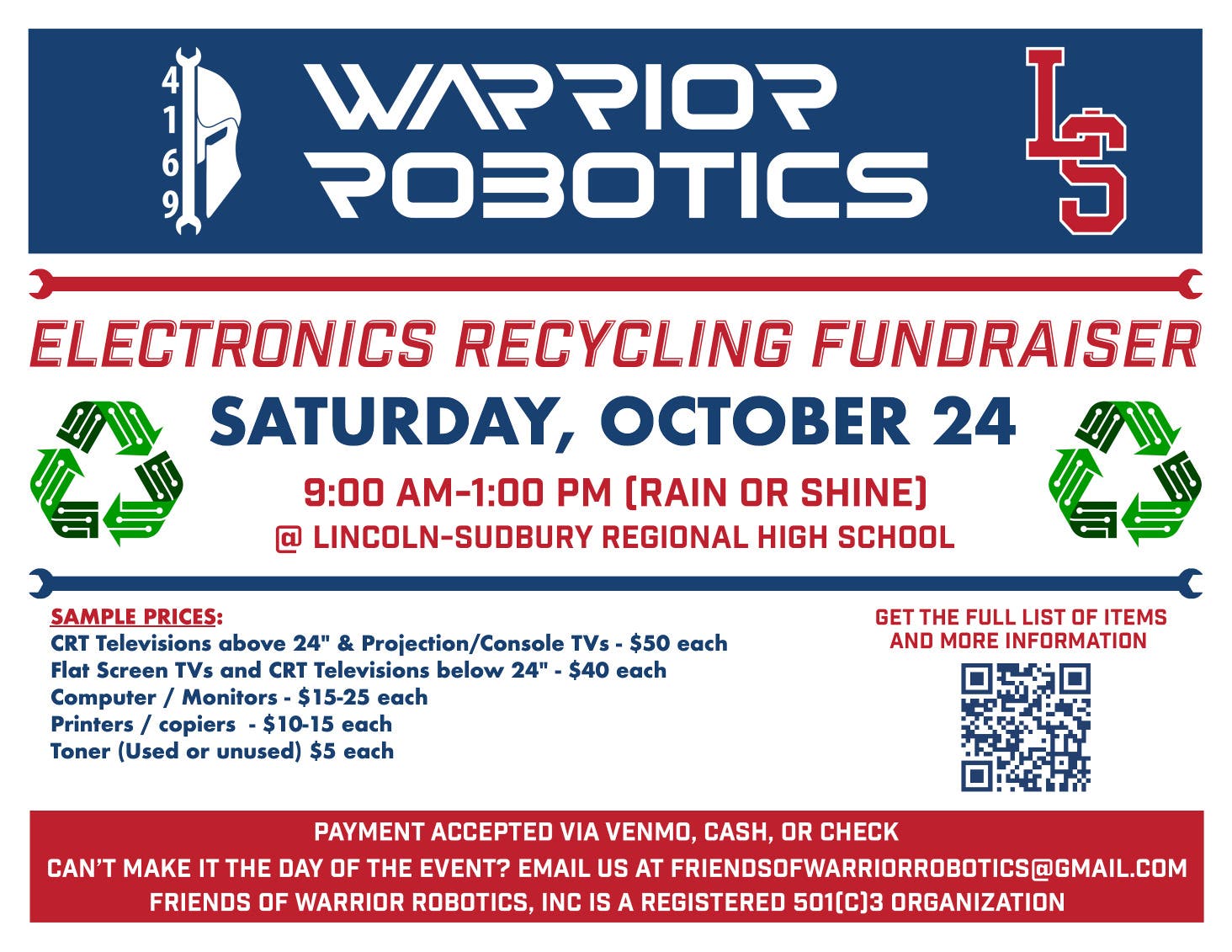 Friends of Warrior Robotics Electronics Recycling Fundraiser