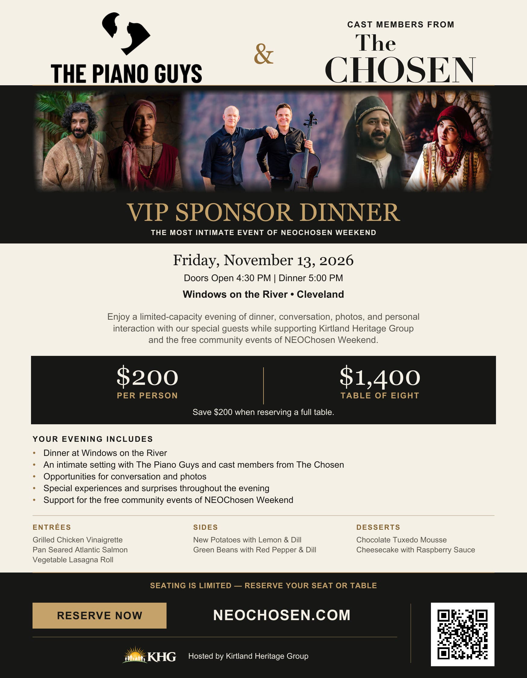 NEO Chosen VIP Donor Dinner — The Piano Guys & The Chosen Cast