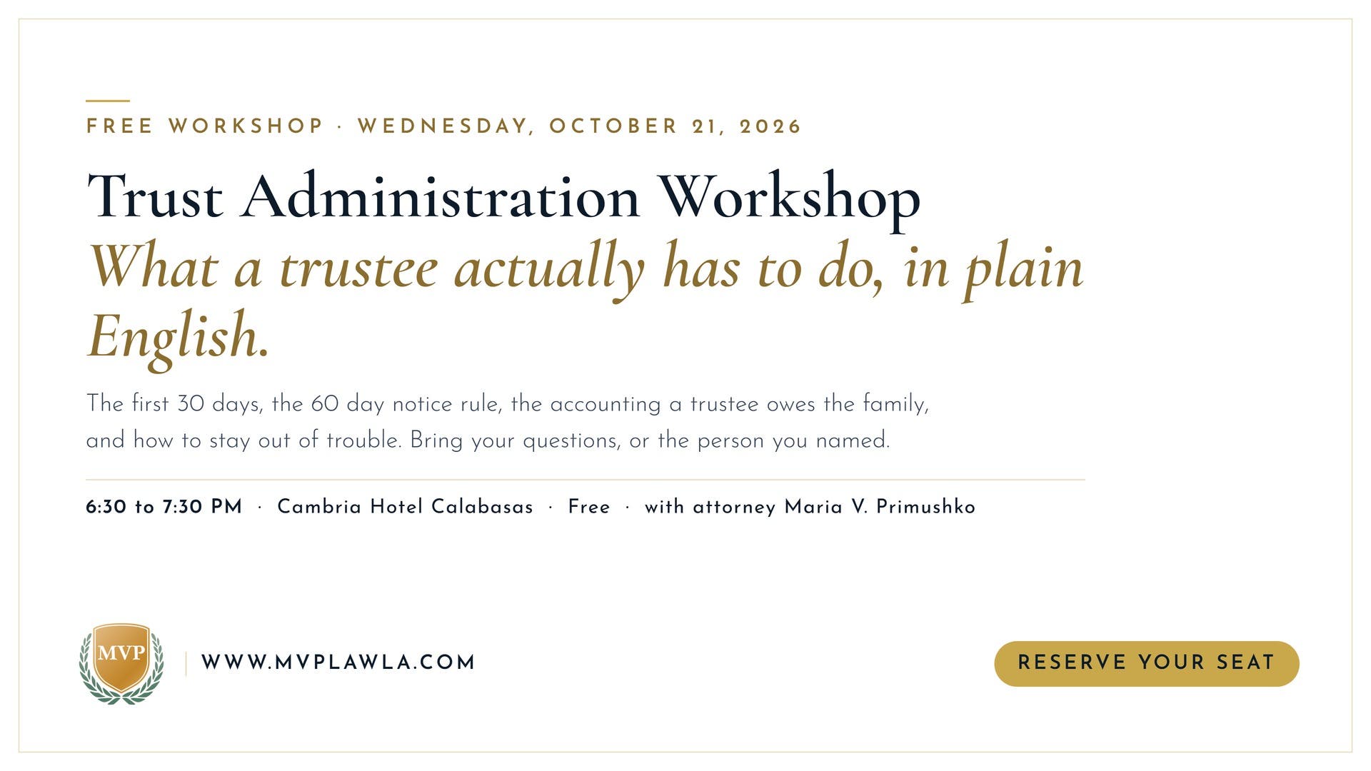 Trust Administration Workshop with attorney Maria V. Primushko