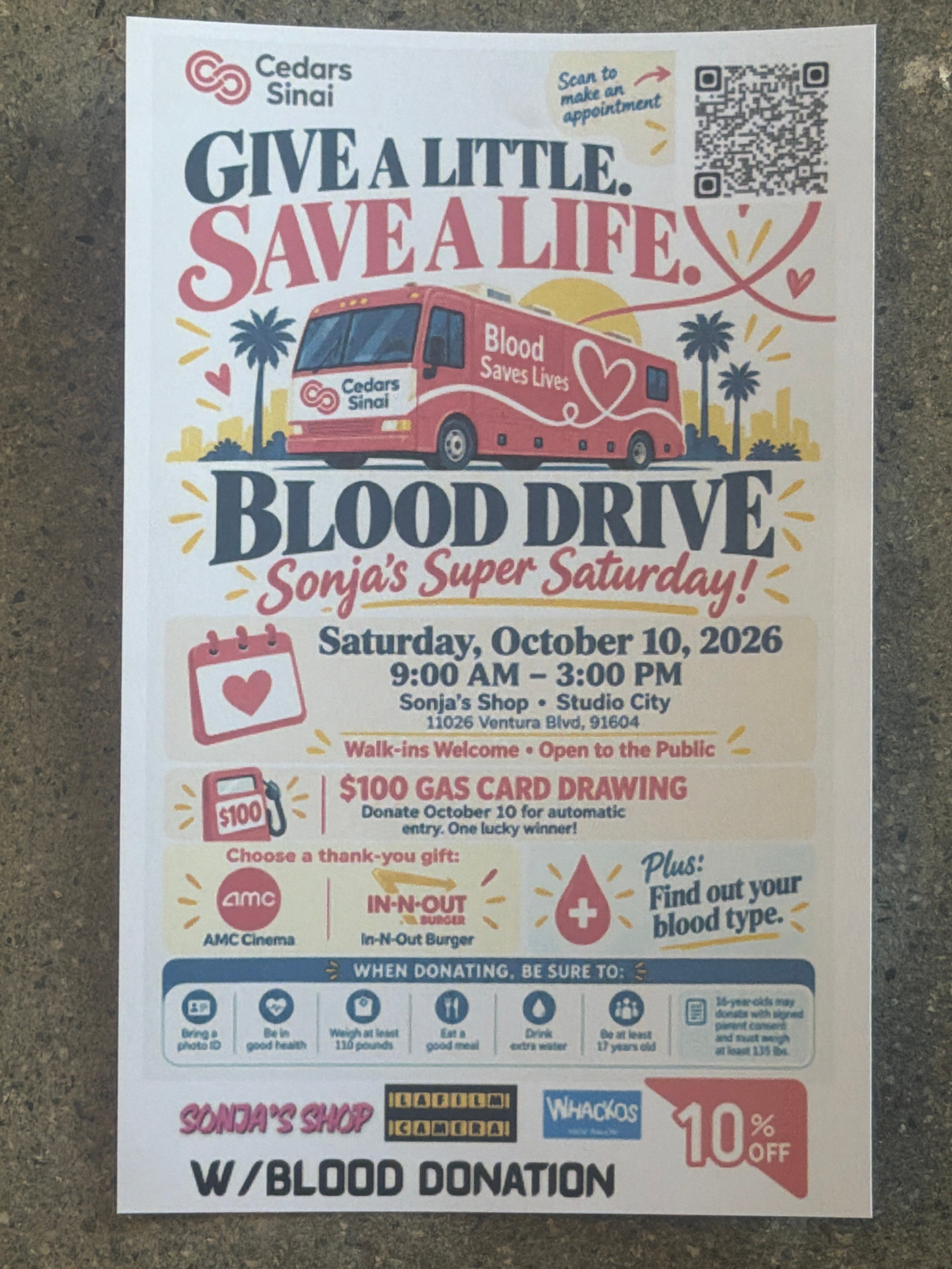 Sonja shop & Cedars Sinai Blood Drive❤️. We need donors.❣️