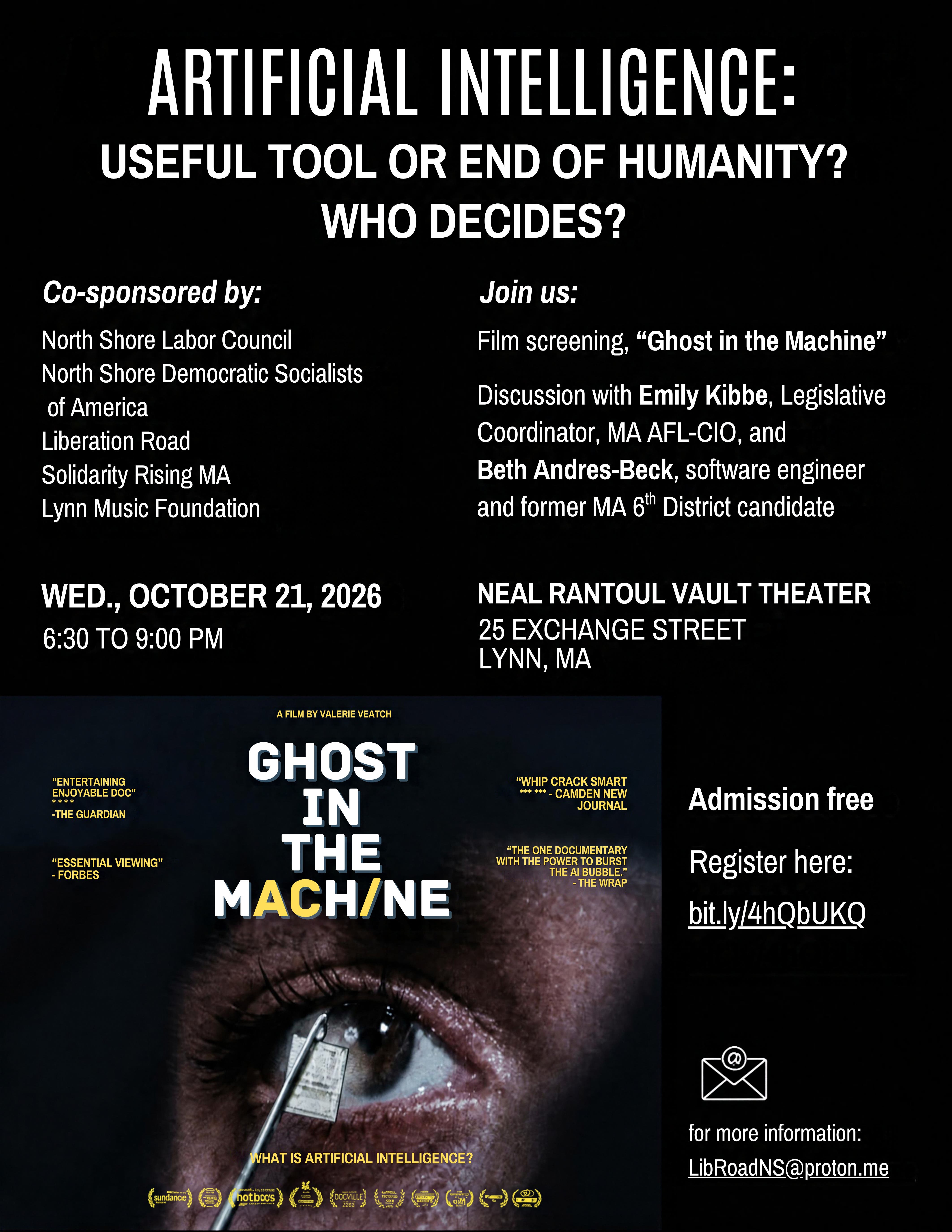 Ghost in the Machine: Film Screening and Discussion of Artificial Intelligence