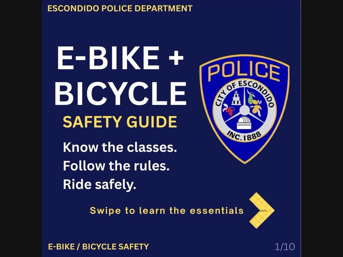 Escondido has released new rules regarding e-bikes, bicycles and electric mobility devices. 