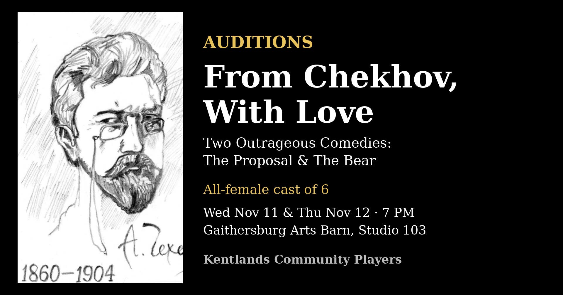 Auditions: "From Chekhov, With Love" – Kentlands Community Players