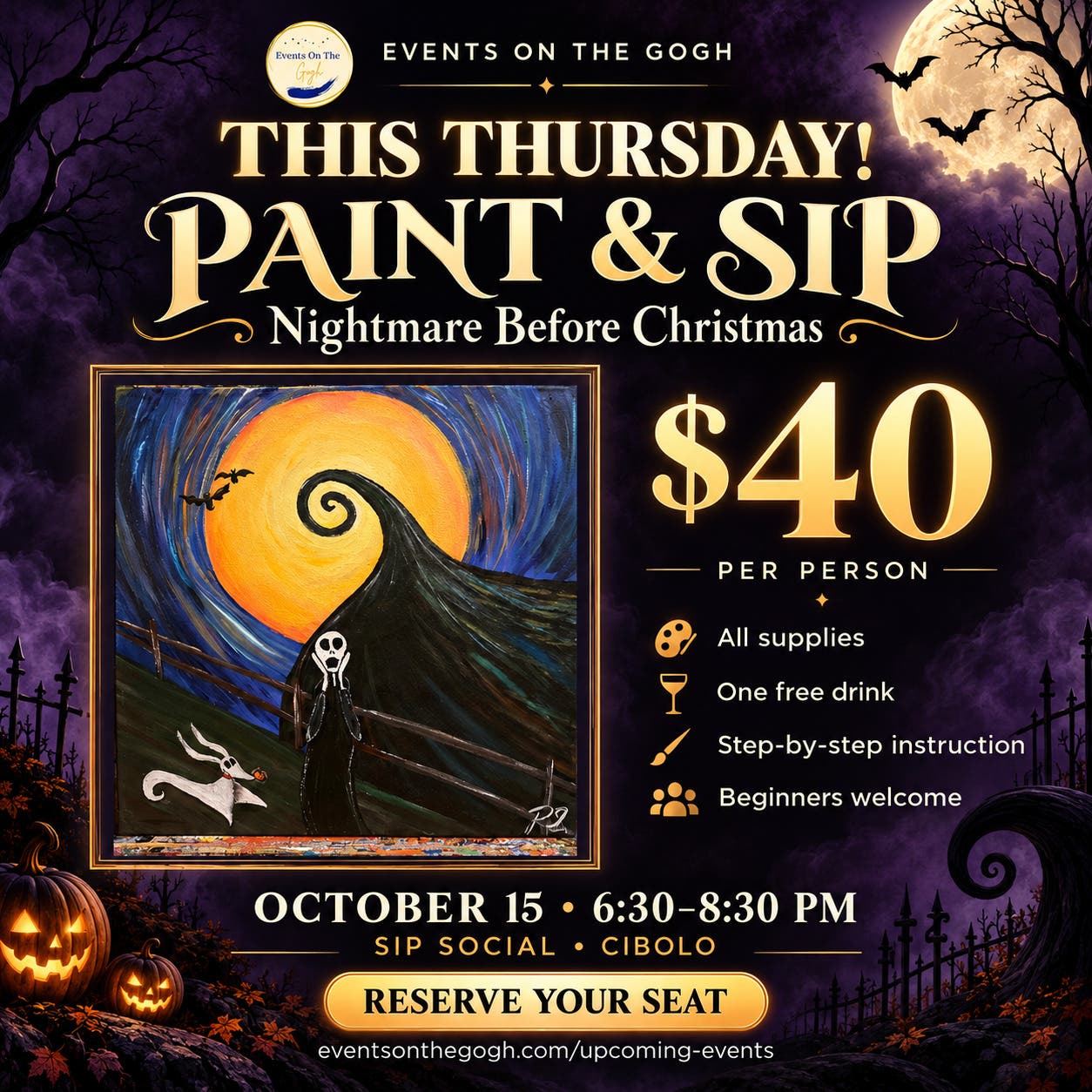 Nightmare Before Christmas Paint Night at Sip Social