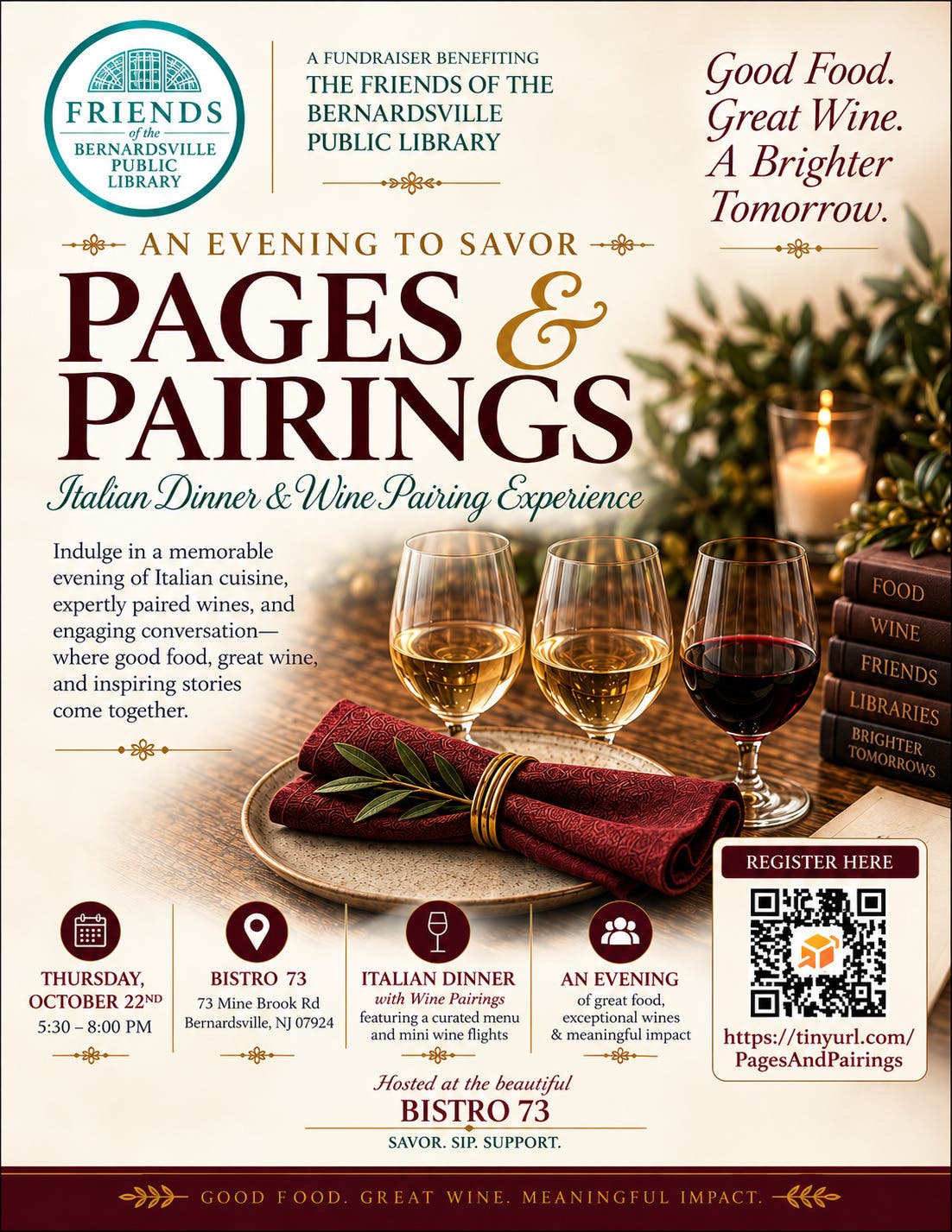 Pages & Pairings- An Italian Dinner & Wine Pairing Experience