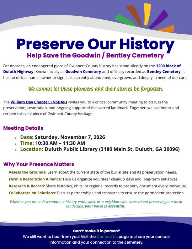  Community Meeting: Help Save the Goodwin / Bentley Cemetery