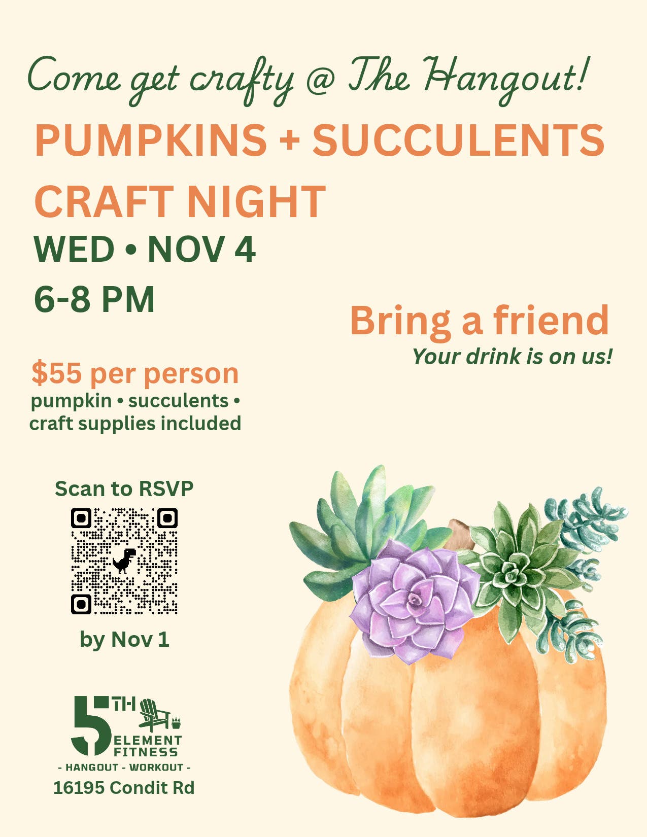 Pumpkins + Succulents Craft Night