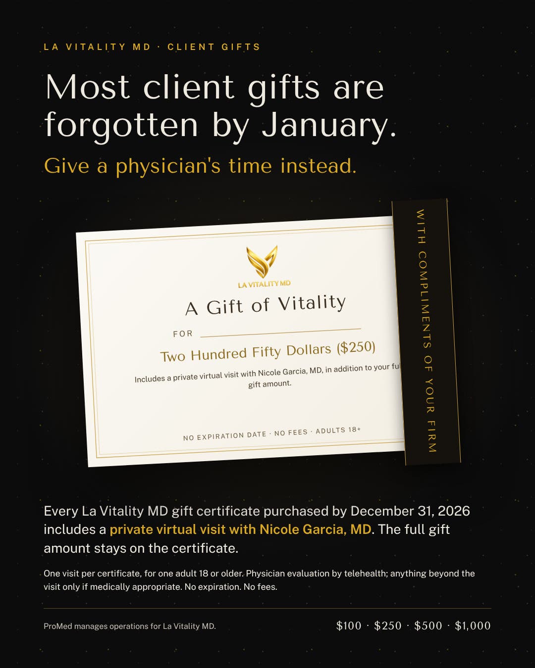 Client Gift Certificates for Orange County Businesses from La Vitality MD