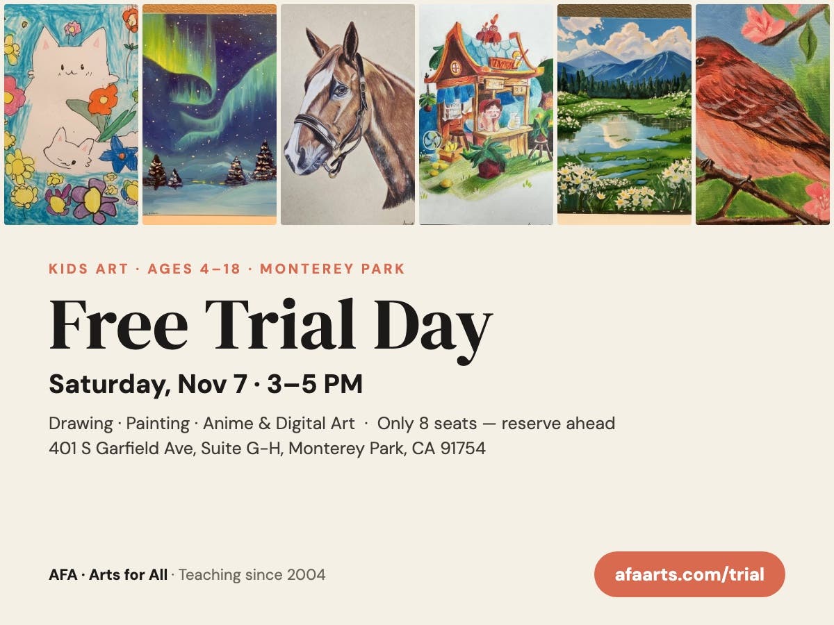 Free Trial Day: Kids Art Class (Ages 4-18) in Monterey Park