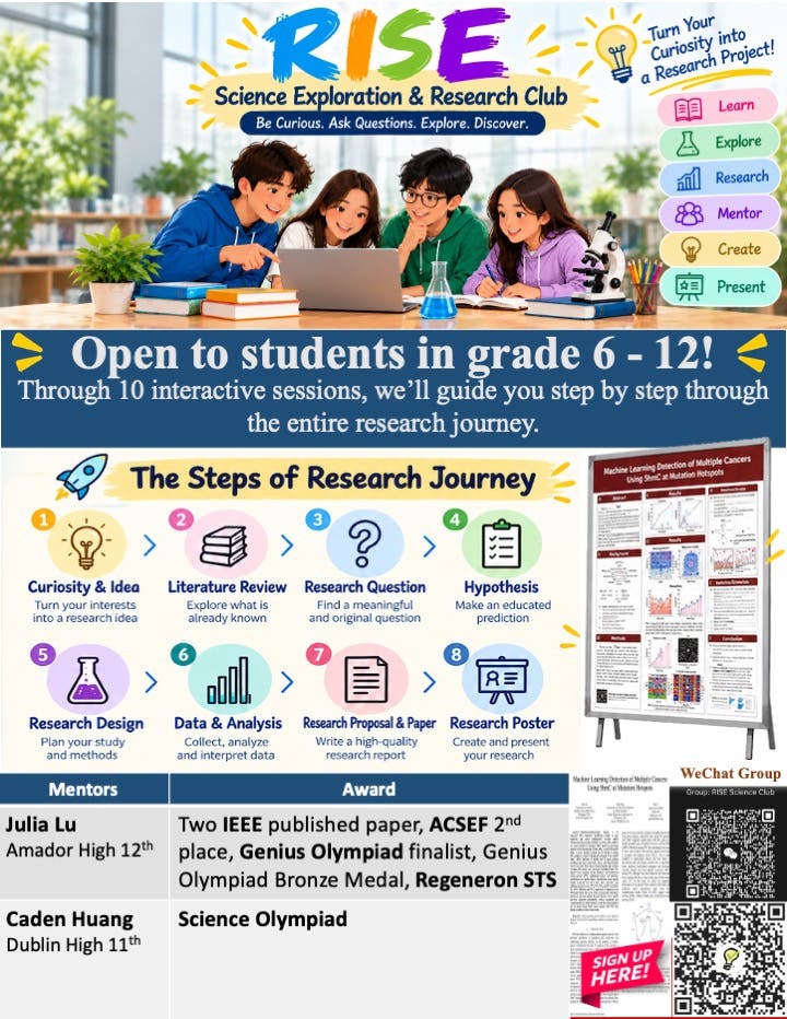 FREE Community Science Research Club for Students （6 - 12 Grade）!
