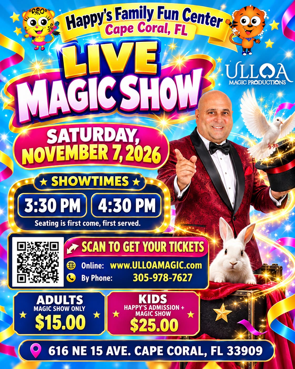 Live Family Magic Show with Magician ULLOA: Big Smiles & Amazing Surprises at Happy’s in Cape Coral,