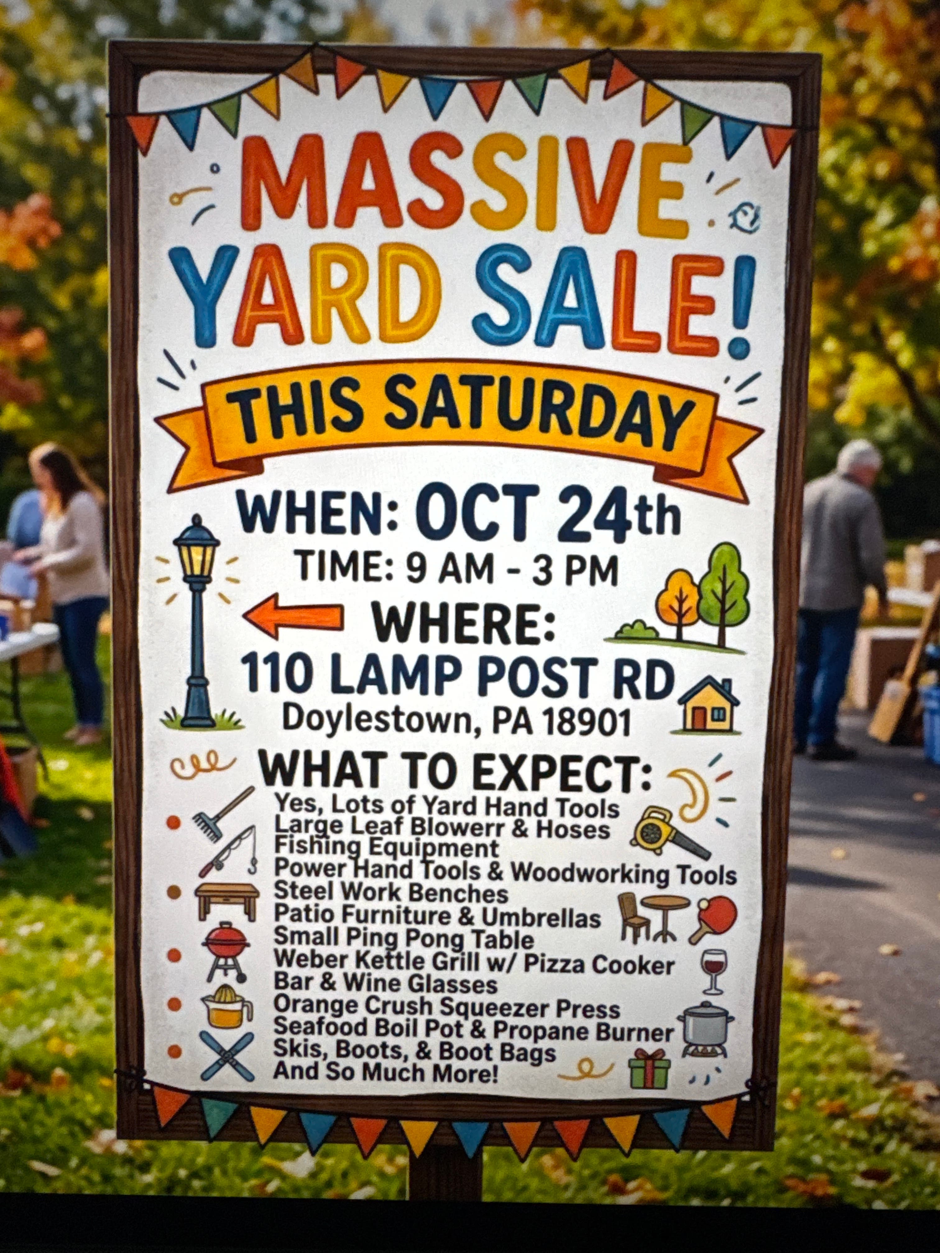 Garage sale Oct 24. 9 am-3 pm Oct 25 9 am-12 pm 