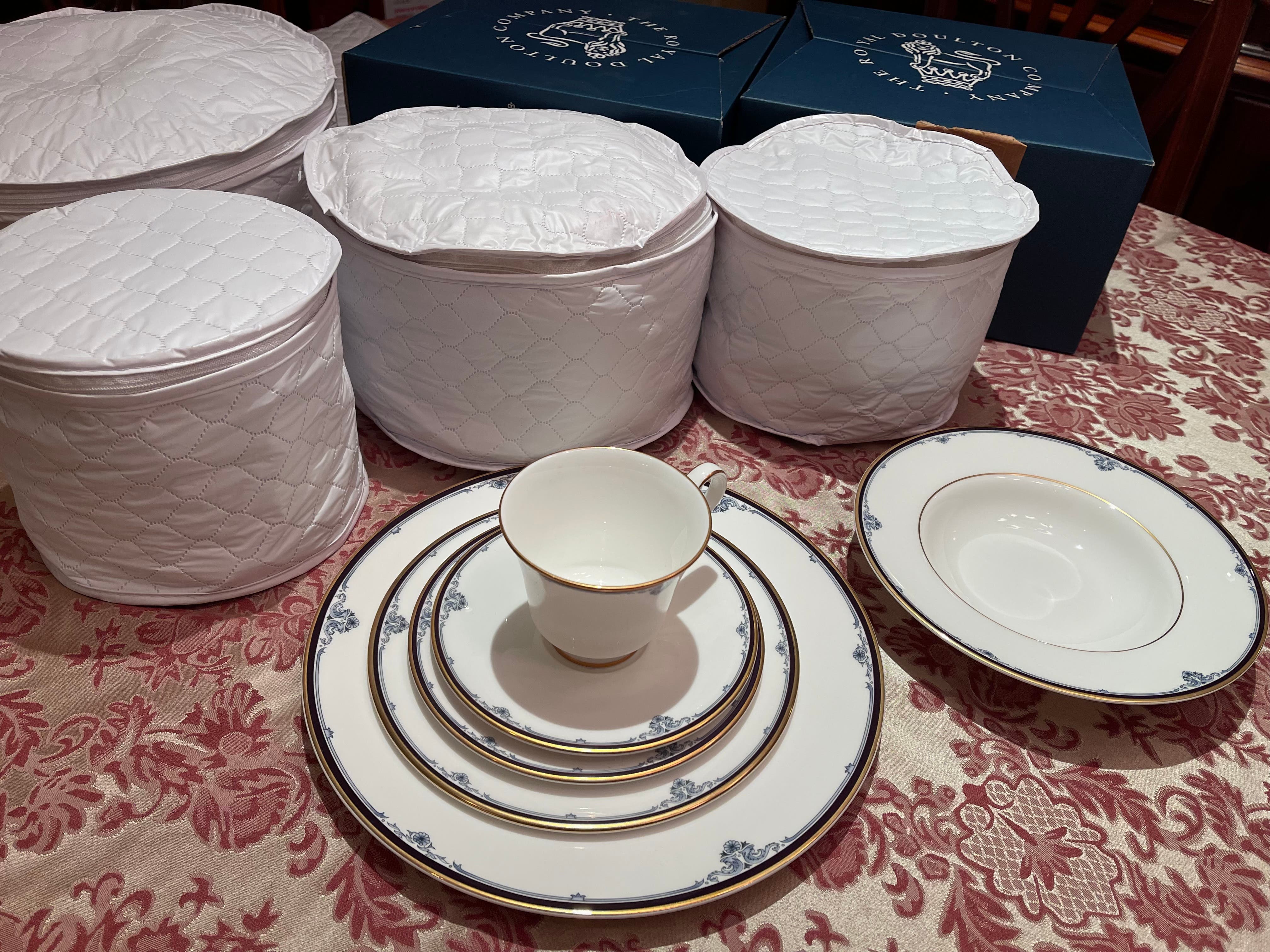 Pristine 72-Pc Royal Doulton “Princeton” Fine Bone China Set and Soup Bowls for 12 (Never Used!)