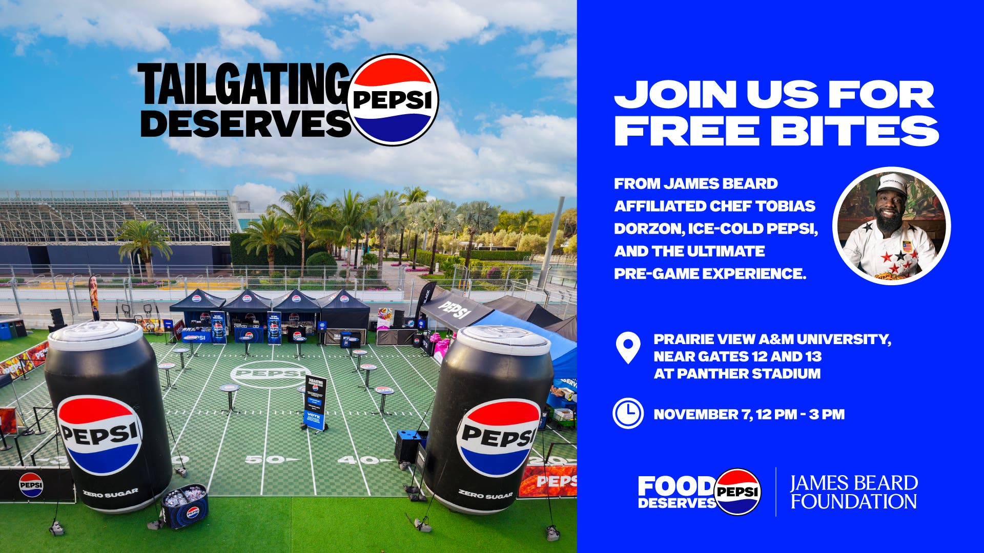 Tailgating Deserves Pepsi: Free Food Event with Special Appearance by Chef Tobias Dorzon