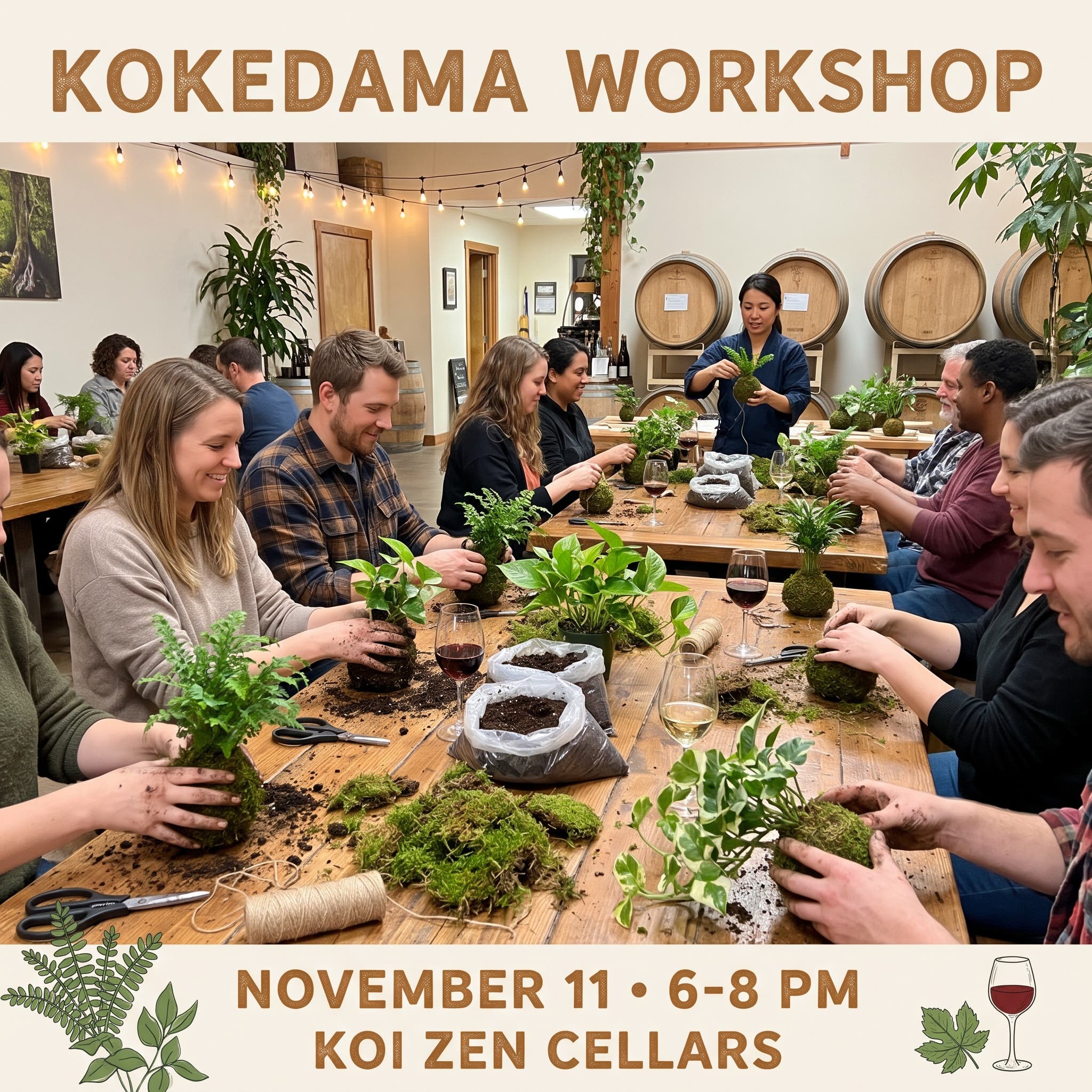 Sip and Craft Kokedama Workshop