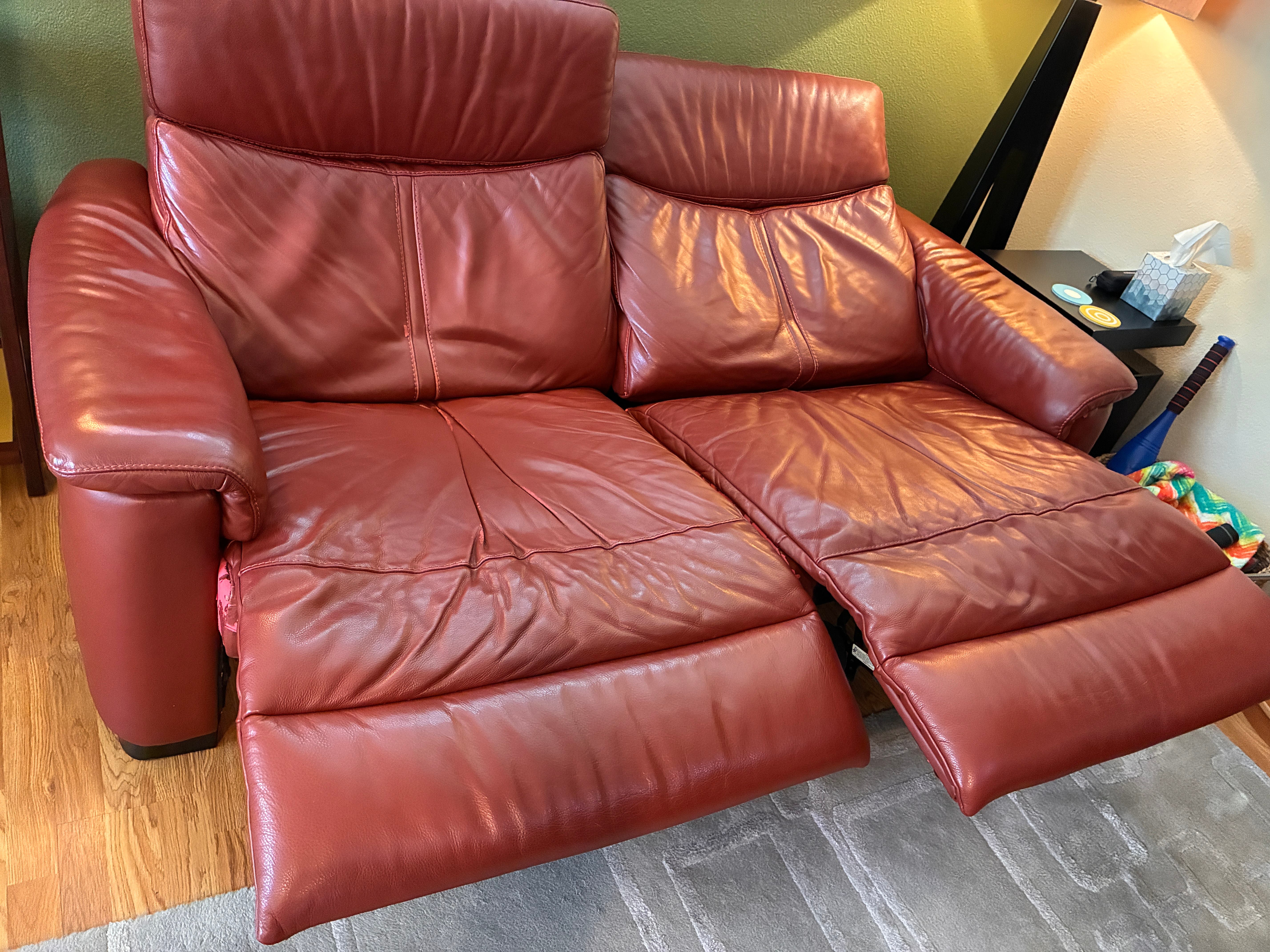 Power (motorized) reclining 2-seat leather sofa
