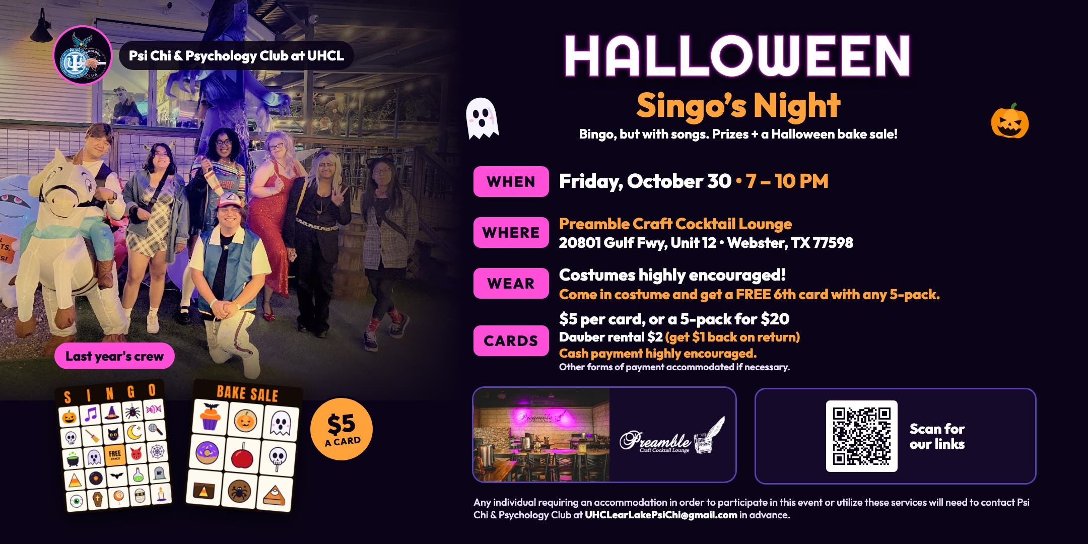 Halloween Singo's Night: Music Bingo, Costumes & Bake Sale