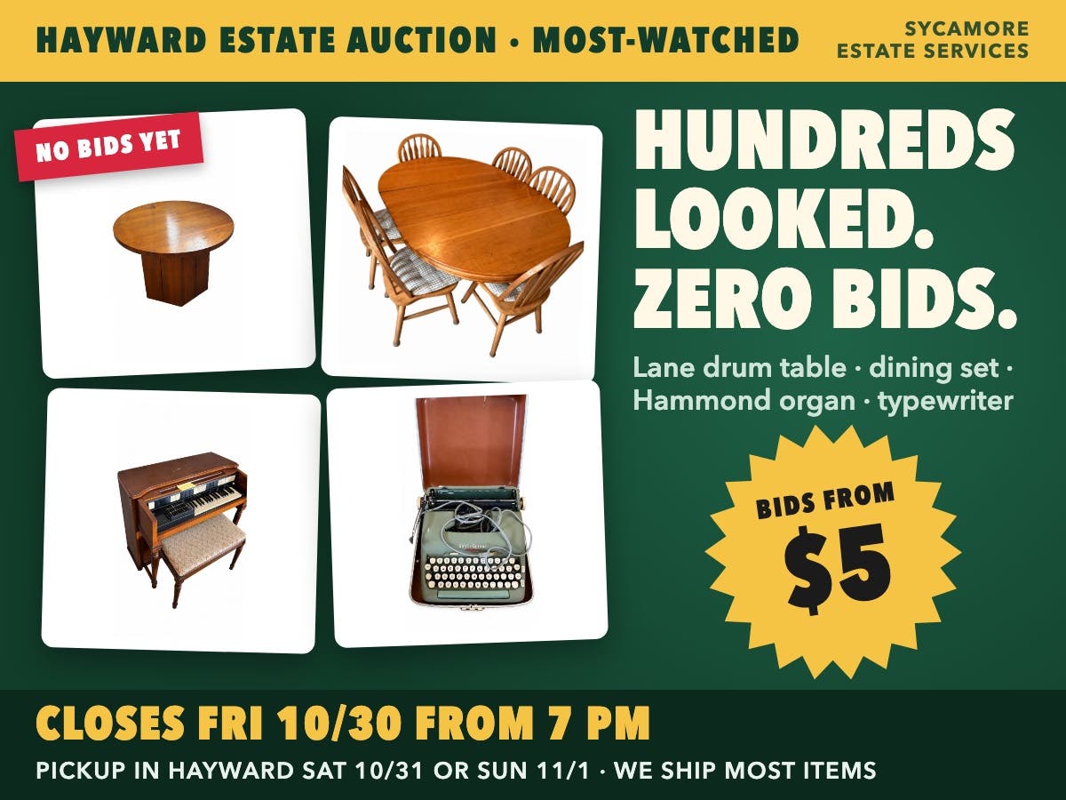 Hayward Estate Auction Closes Fri 7 PM: 250 Lots, Bids From $2