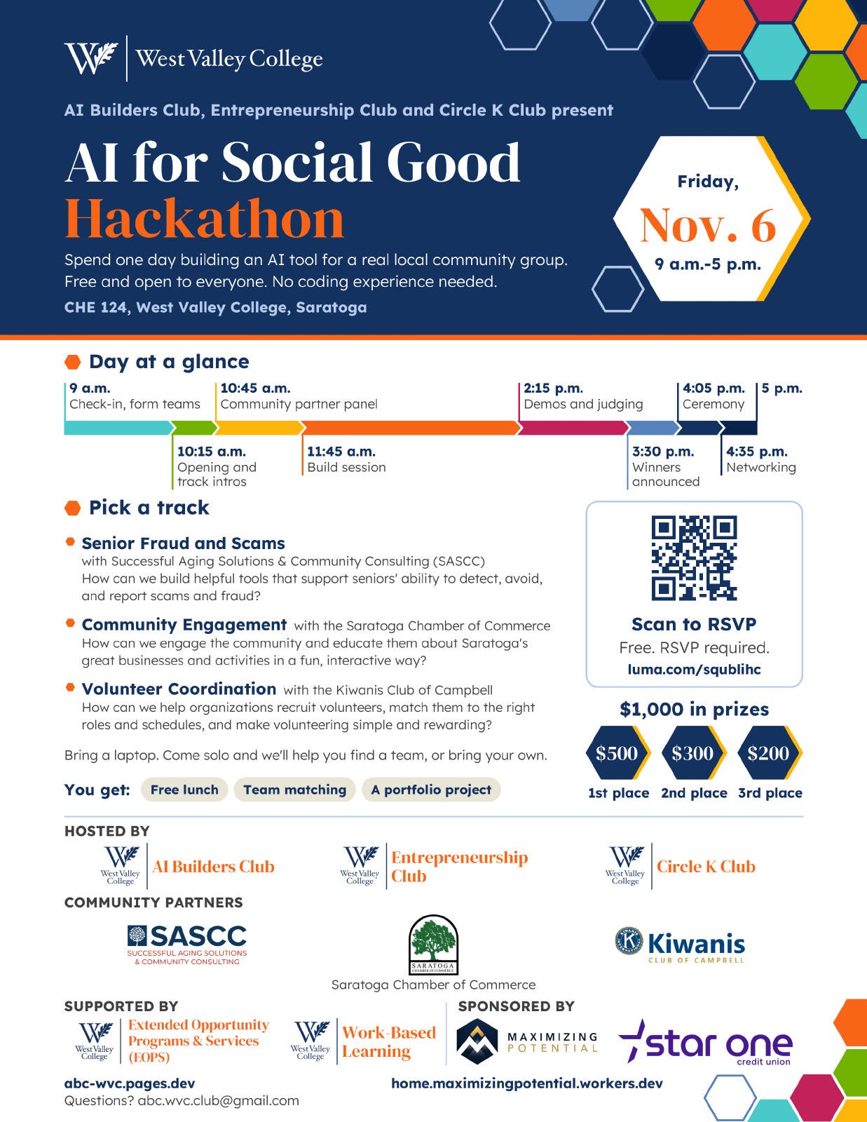 Free AI for Social Good Hackathon at West Valley College