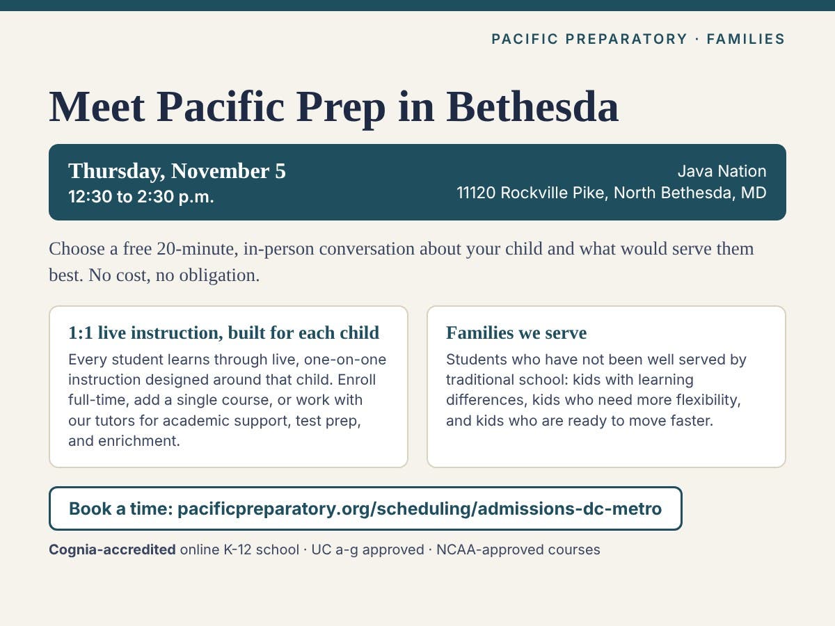 Meet Pacific Prep: Free One-on-One Conversations for Families in Bethesda