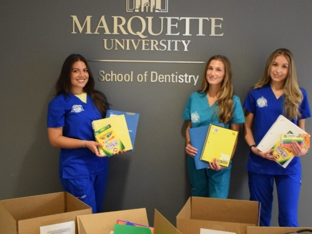 Marquette University Dental Students of ASDA Chapter: Indira Stefano, community service co-chair lead; Adriana Petrucci, ASDA president; Nicole Straczynski, community service co-chair