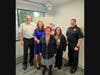 Pictured: Matthew Grafton, Stoneham Fire Chief, Jo Ann Simons, Northeast Arc President & CEO, Jeanne Russo, Northeast Arc Chief Operating Officer, Teri Williams, Northeast Arc Community Employment Division Director, Jamie O’Connor, Stoneham Police Chief.