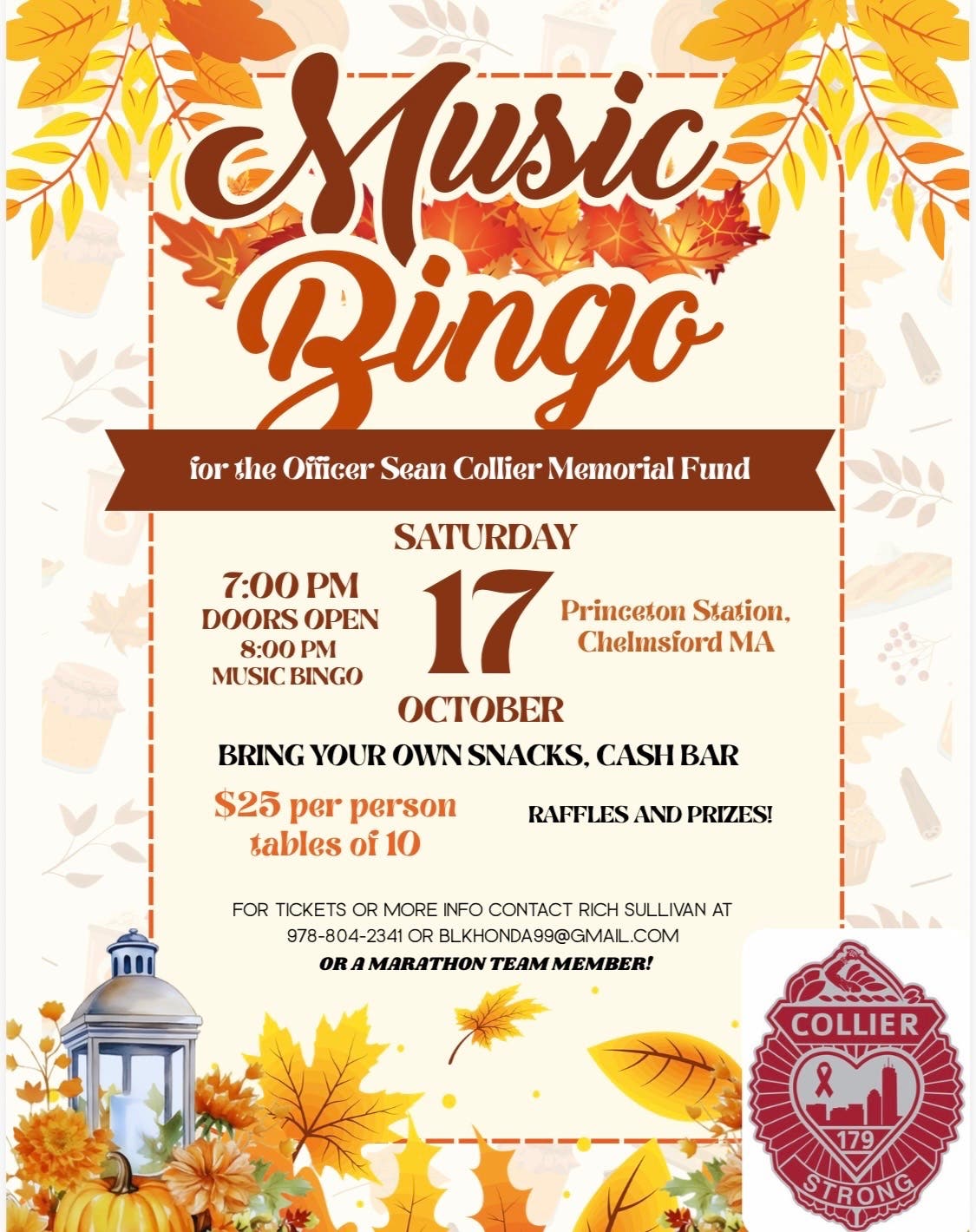 Music Bingo to Benefit Officer Sean Collier Memorial Fund